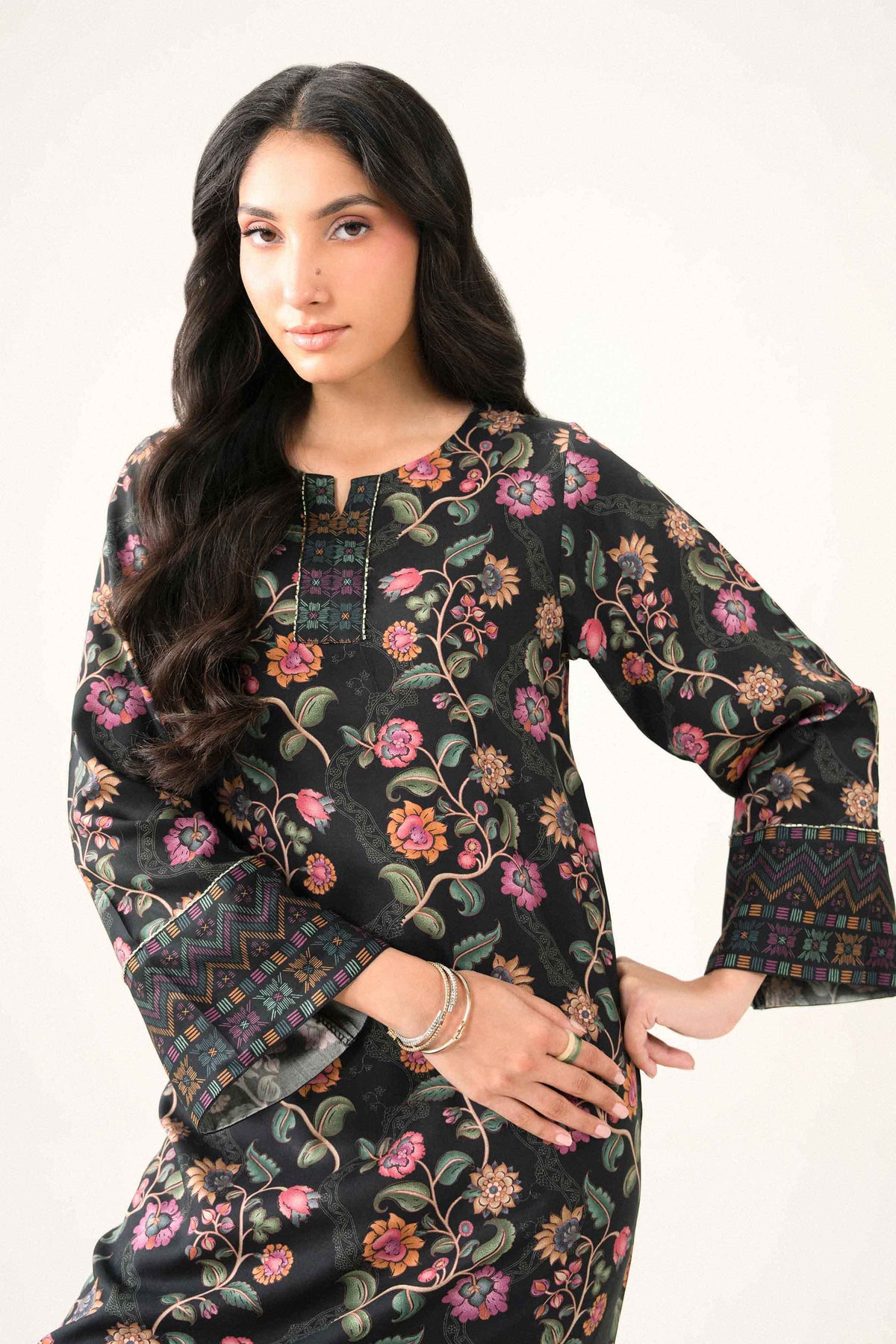 Nishat UK - Black Printed Viscose 1 Piece ready to wear Dress
