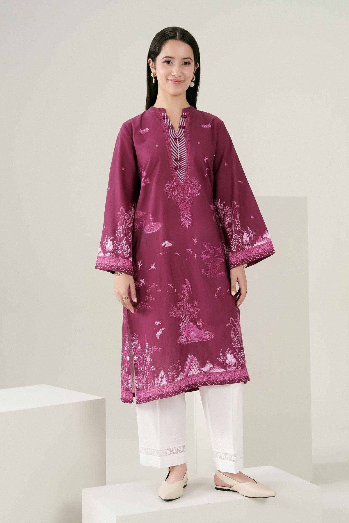 Nishat UK - Purple Printed Khaddar 1 Piece ready to wear Shirt