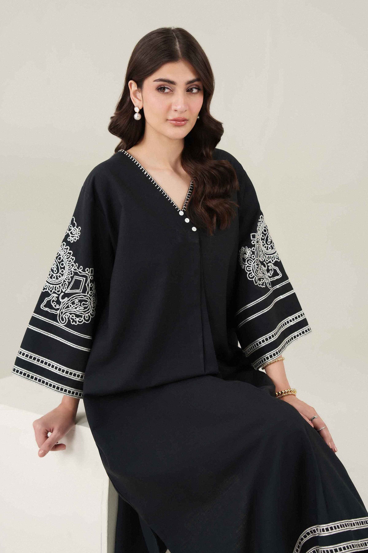 Nishat UK - Black Embroidered Yarn Dyed 1 Piece ready to wear