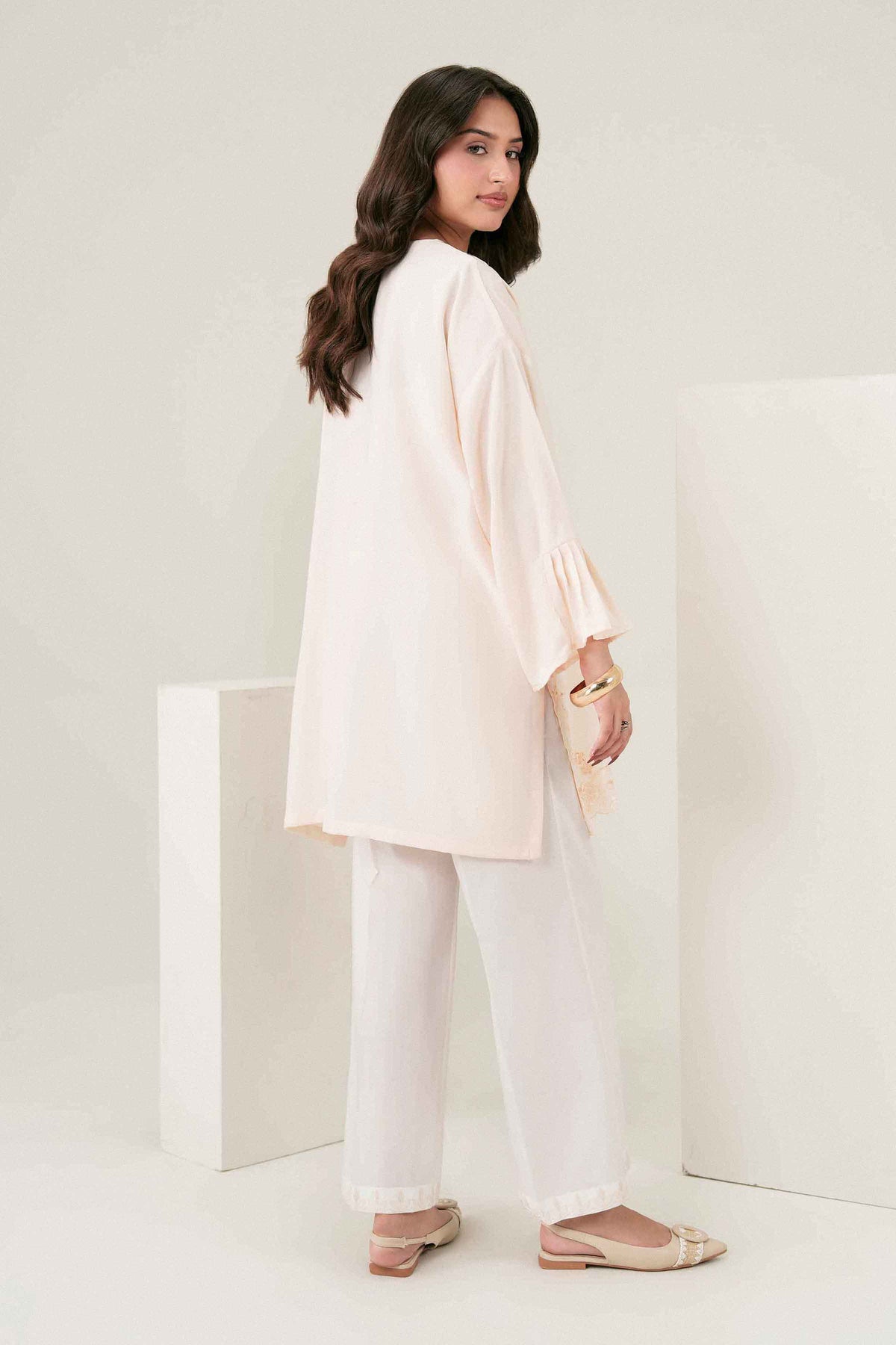 Nishat UK - Off White Embroidered Georgette 1 Piece ready to wear shirt