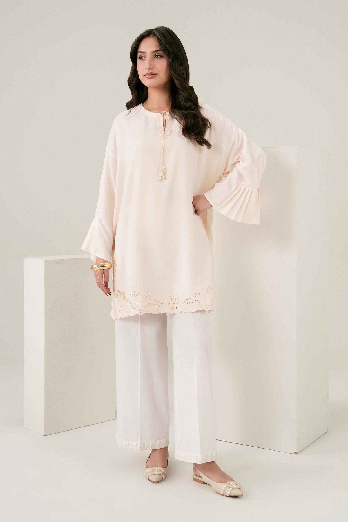Nishat UK - Off White Embroidered Georgette 1 Piece ready to wear shirt
