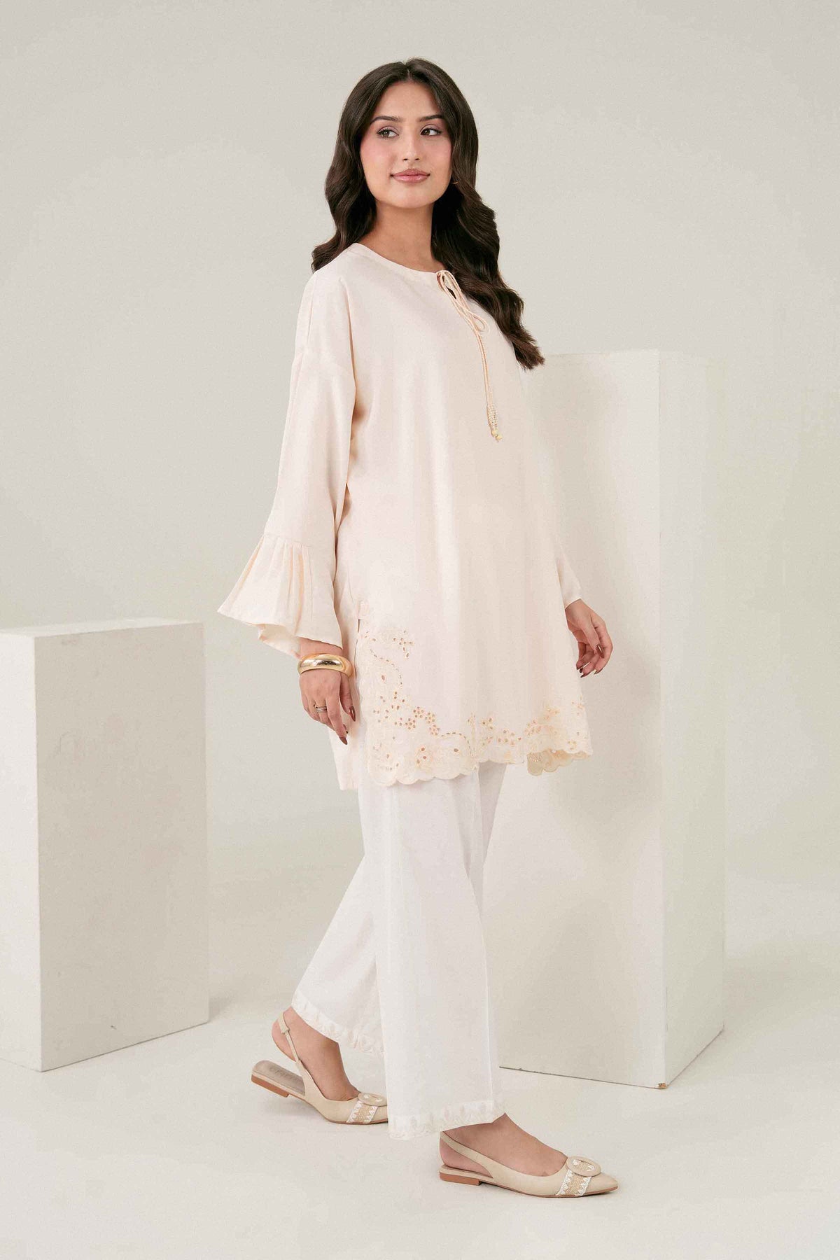 Nishat UK - Off White Embroidered Georgette 1 Piece ready to wear shirt