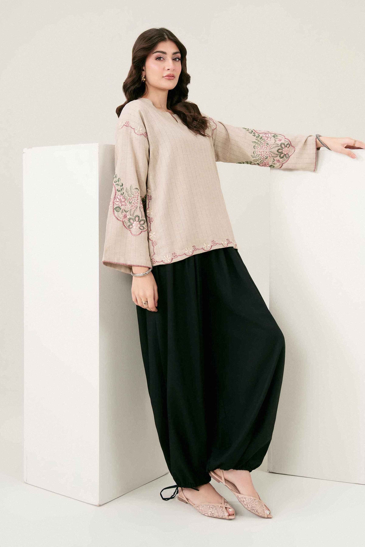 Nishat UK - Beige Embroidered Yarn Dyed 1 Piece ready to wear