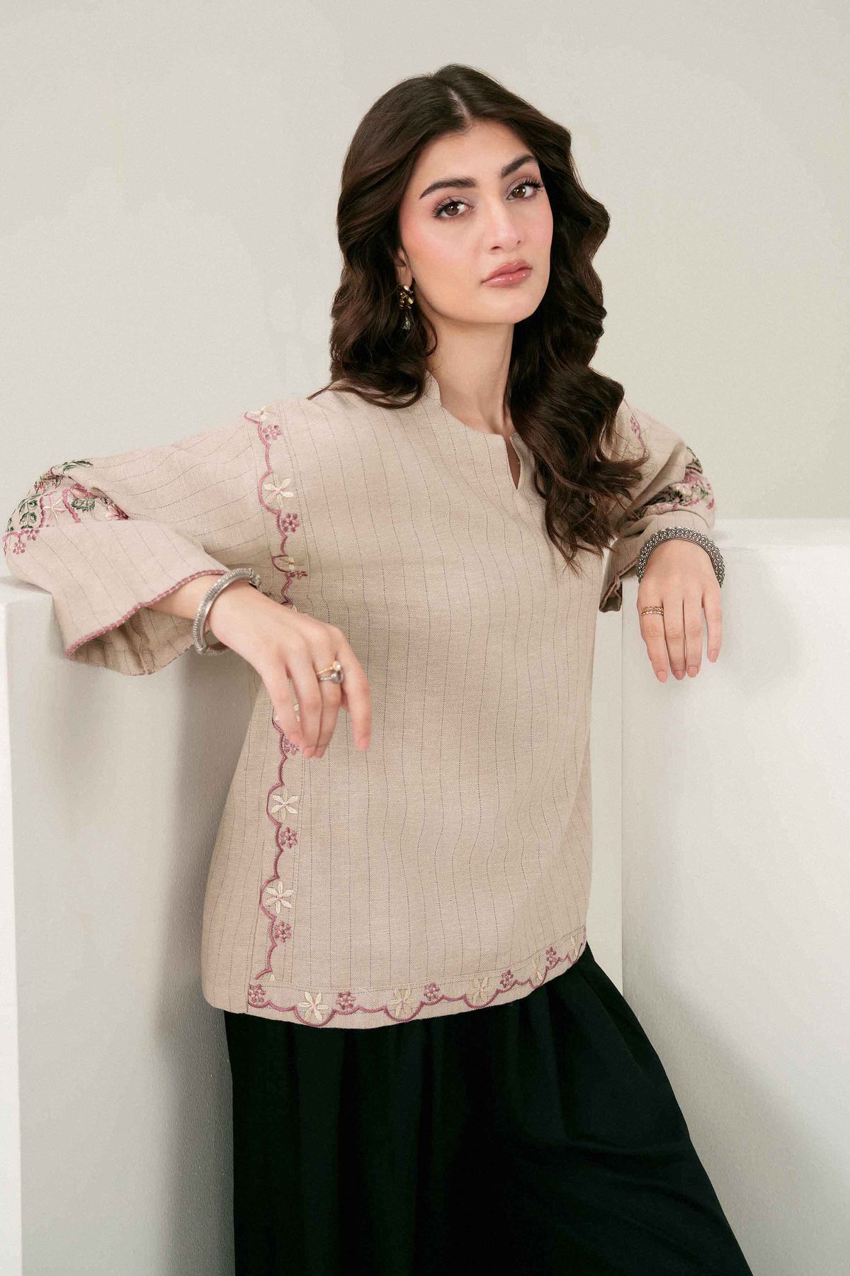 Nishat UK - Beige Embroidered Yarn Dyed 1 Piece ready to wear