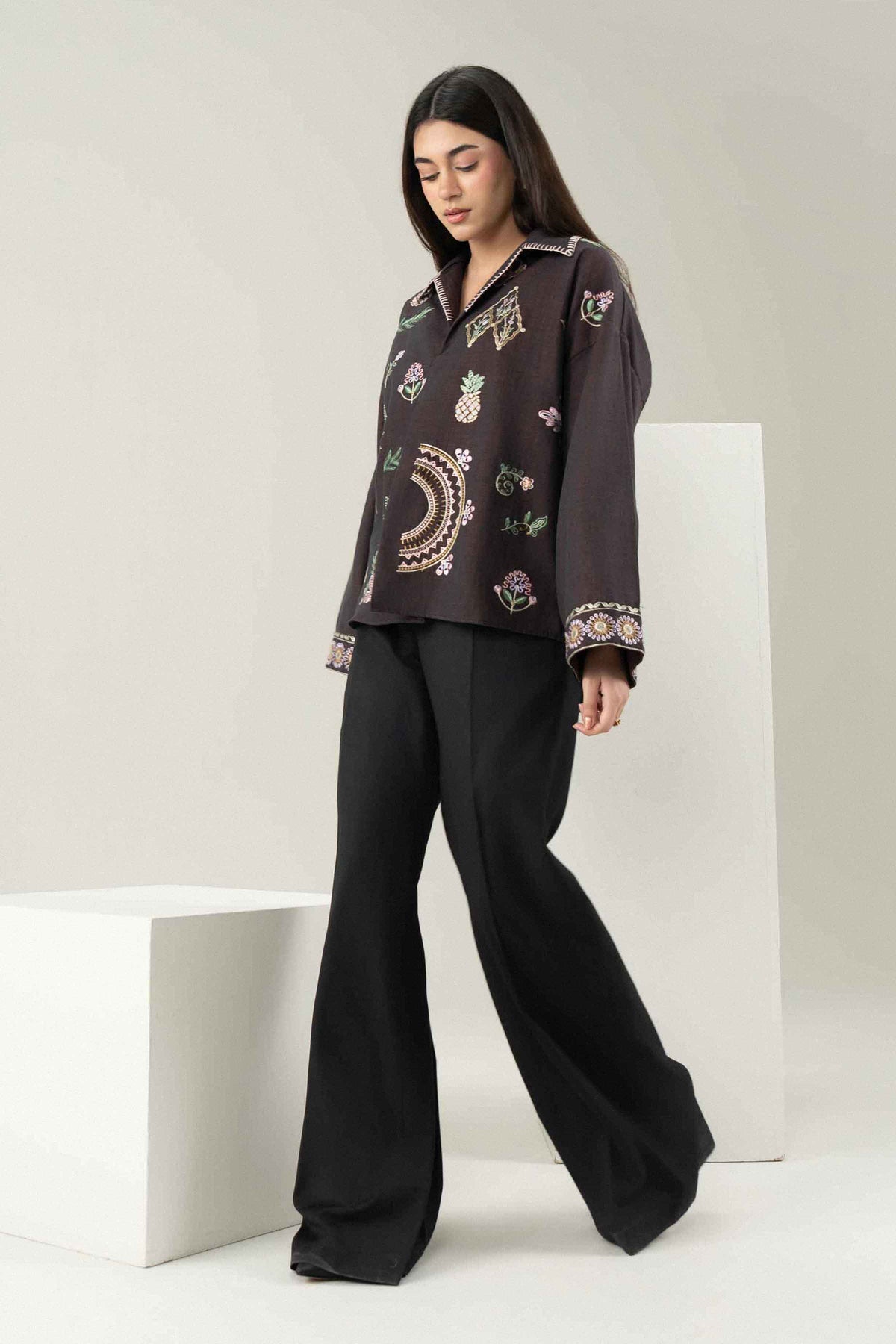 Nishat UK - Brown Embroidered Seer Sucker 1 Piece ready to wear Western Pret