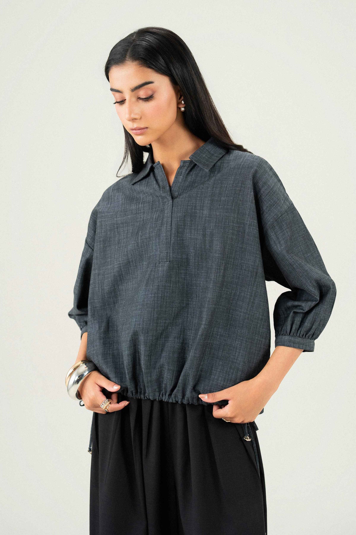 Nishat UK - Grey Solids Twill 1 Piece ready to wear Western Pret