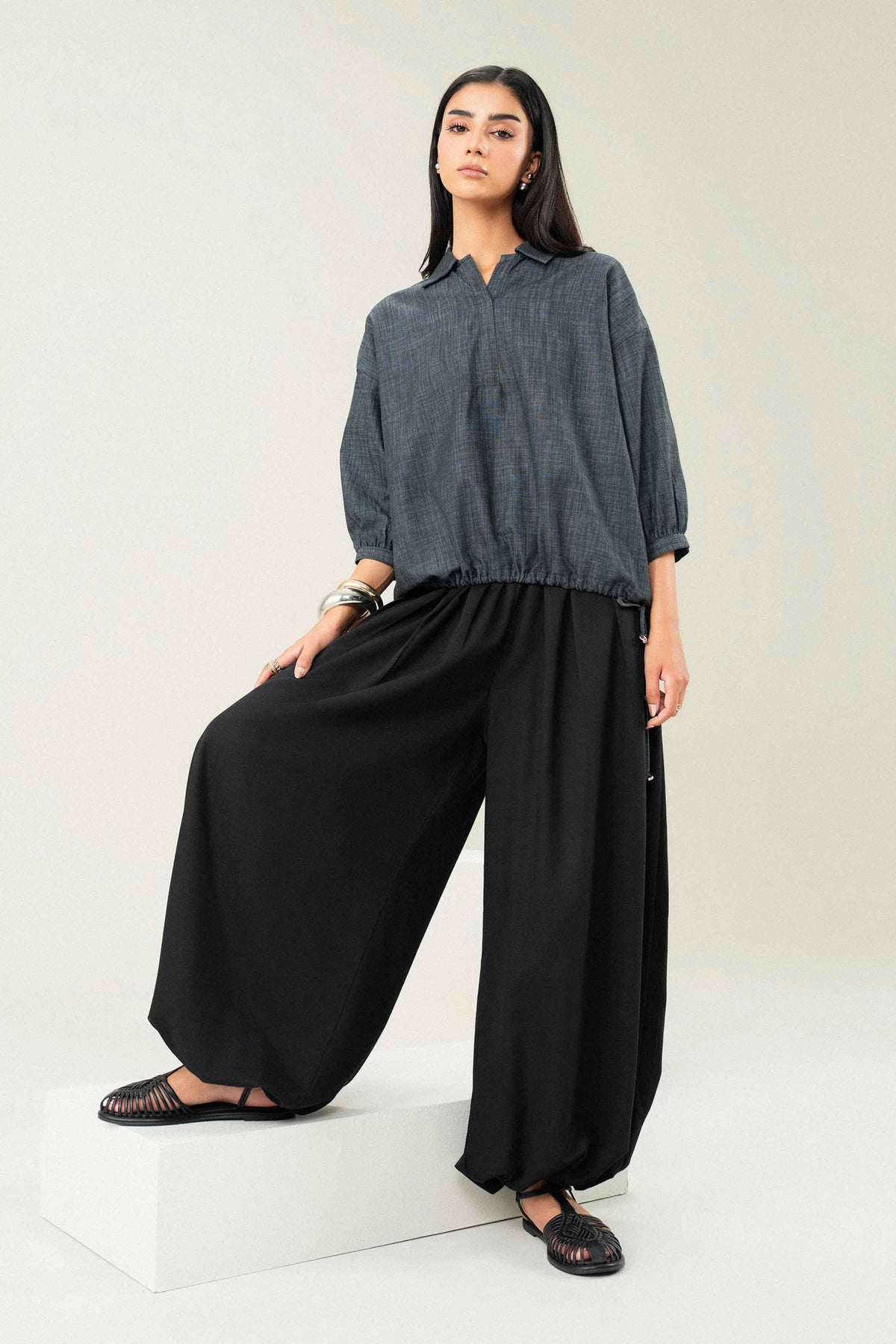 Nishat UK - Grey Solids Twill 1 Piece ready to wear Western Pret