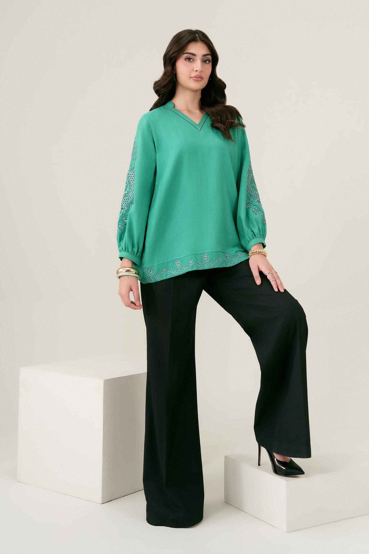 Nishat UK - Green Embroidered Yarn Dyed 1 Piece ready to wear