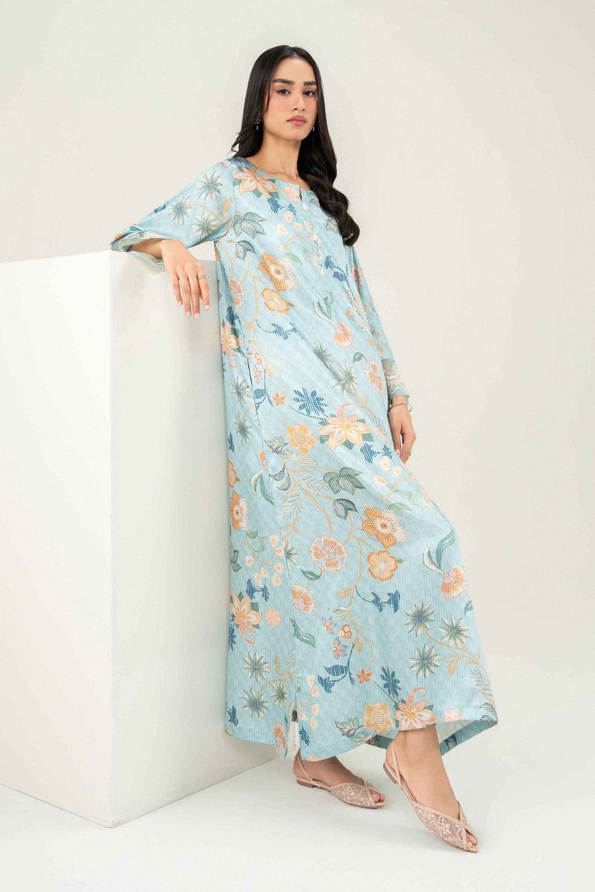 Nishat UK - Blue Embroidered Silk 1 Piece ready to wear long dress