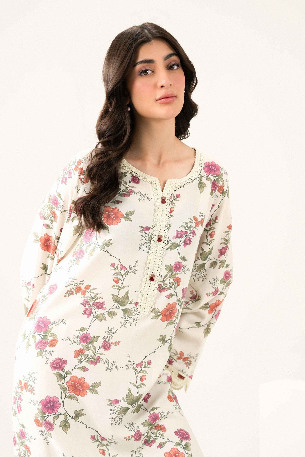 Nishat UK - Off White Printed Dobby 1 Piece ready to wear long dress