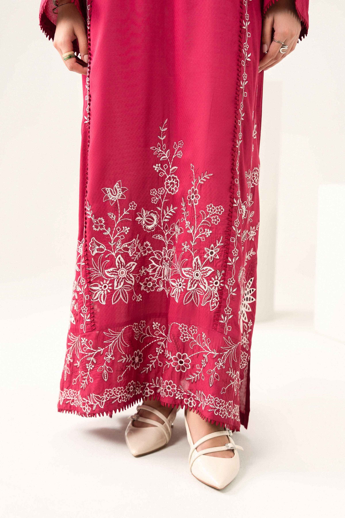 Nishat UK - Red Embroidered Dobby 1 Piece ready to wear long dress