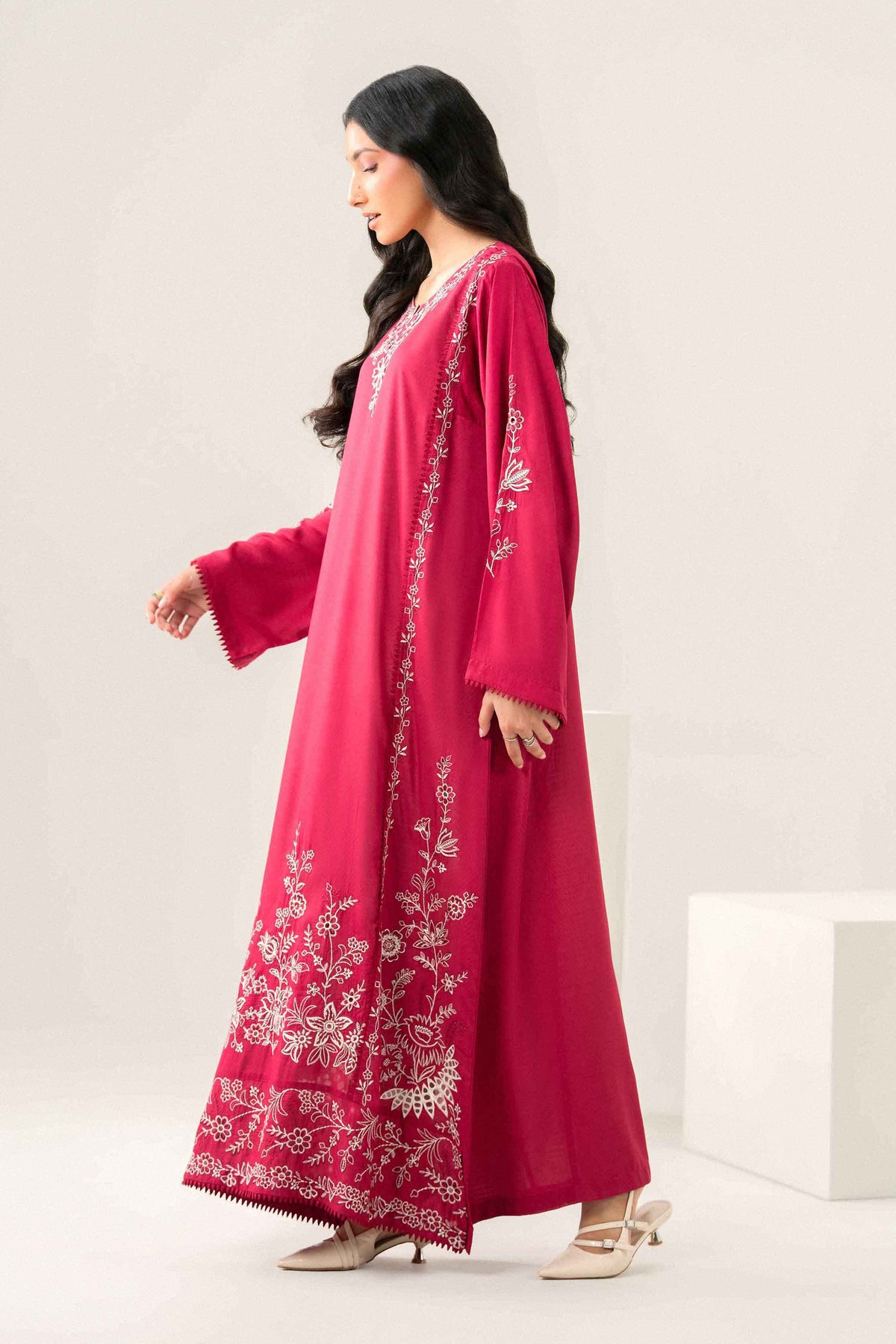 Nishat UK - Red Embroidered Dobby 1 Piece ready to wear long dress