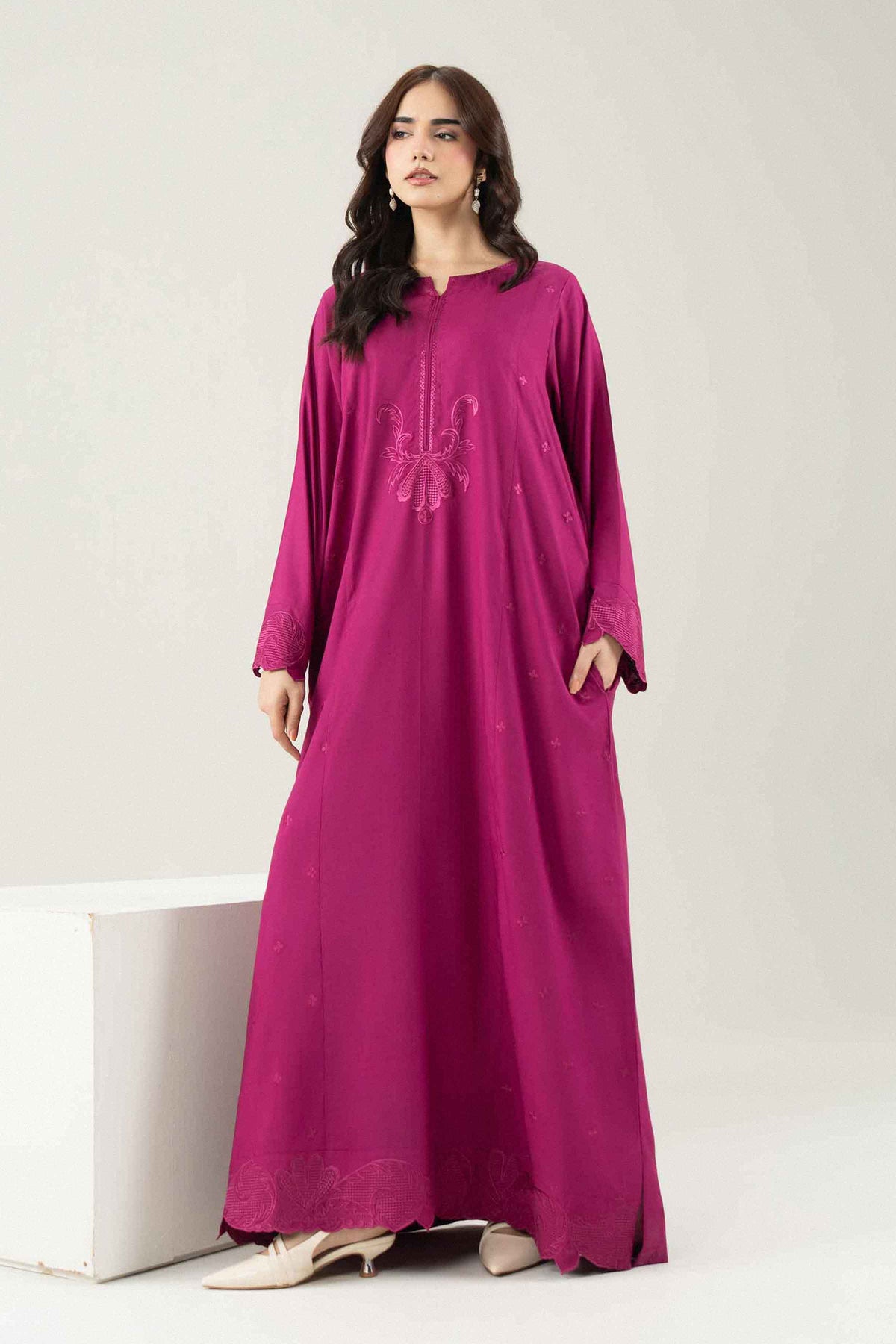 Nishat UK - Pink Embroidered Linen 1 Piece ready to wear long dress