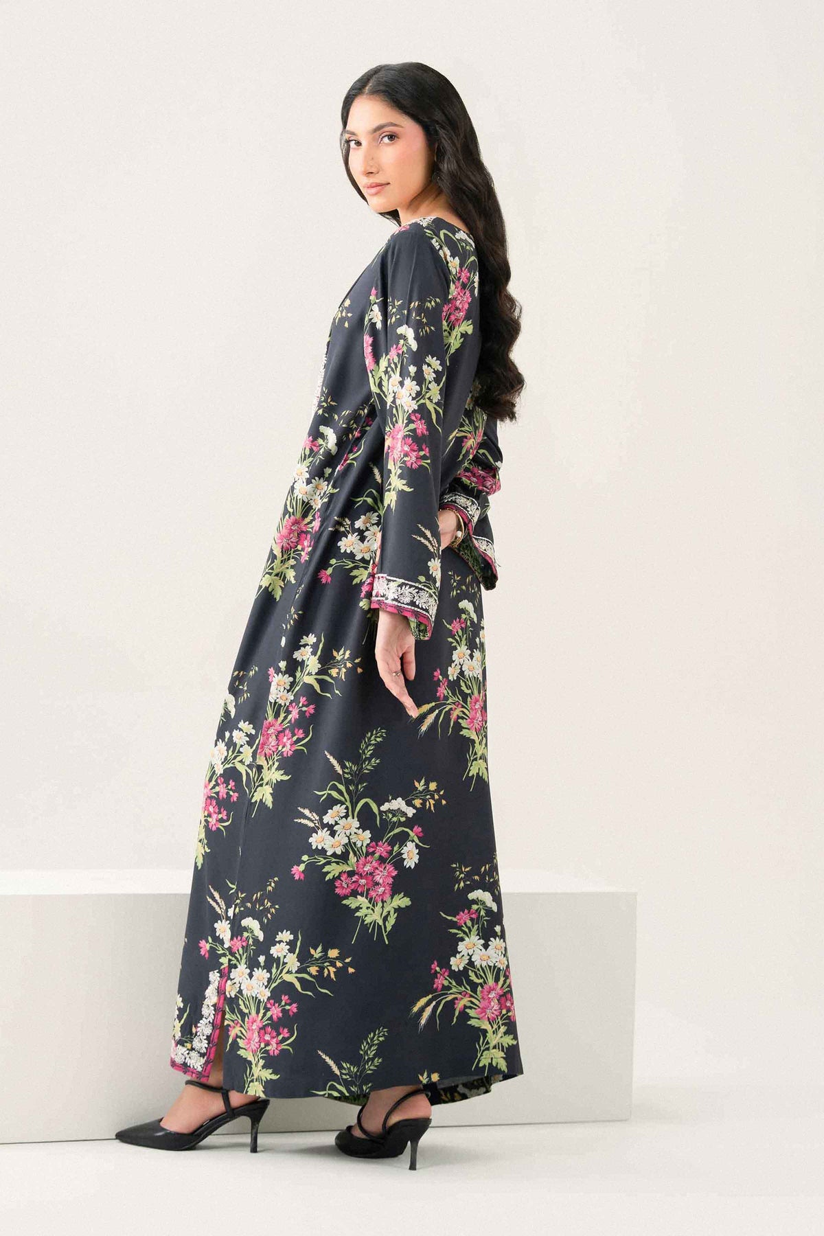 Nishat UK - Black Embroidered Linen 1 Piece ready to wear long dress