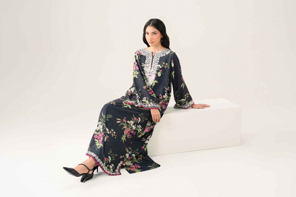 Nishat UK - Black Embroidered Linen 1 Piece ready to wear long dress