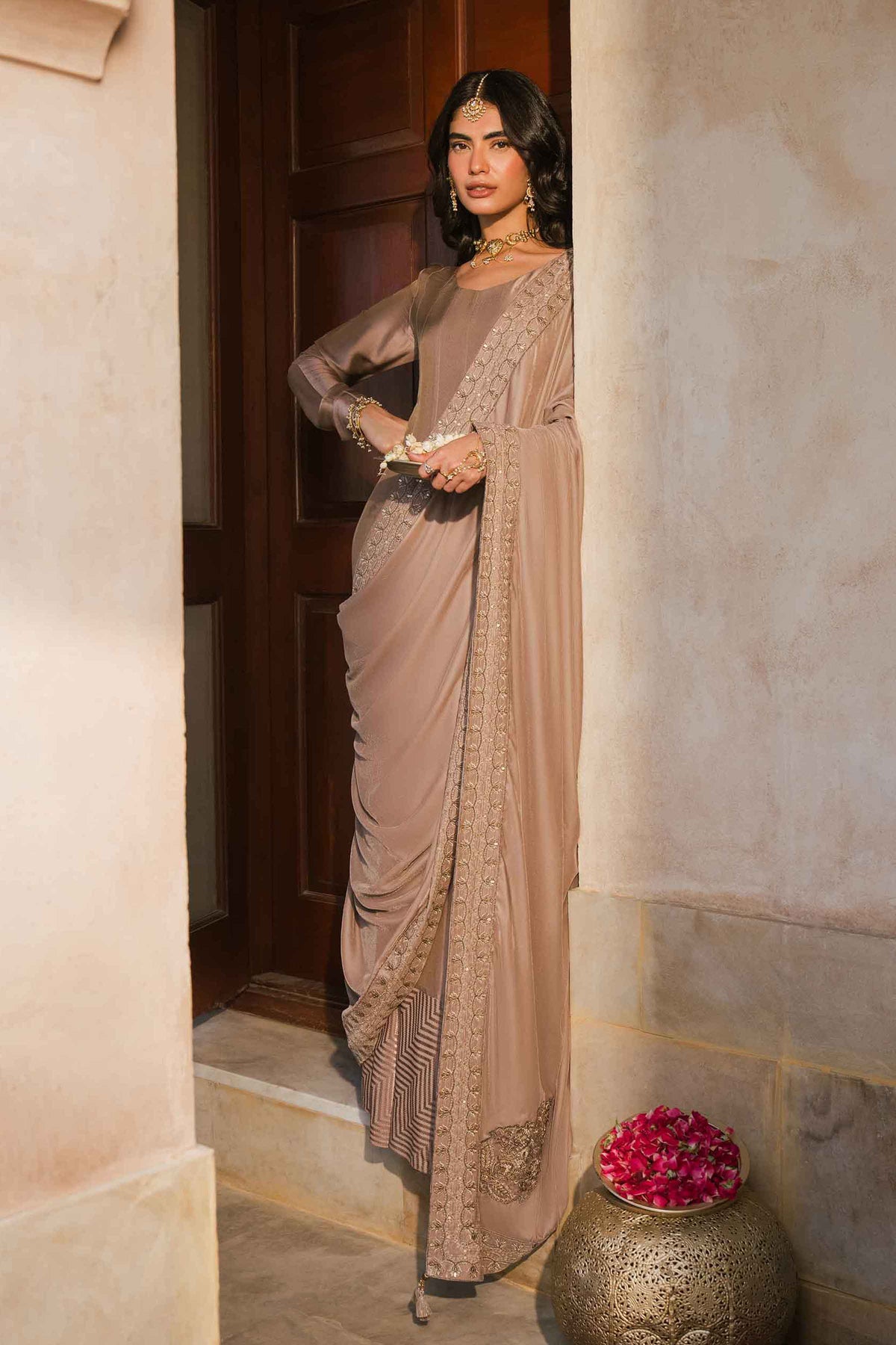 Nishat UK - Pink Embroidered Velvet 1 Piece ready to wear shawl