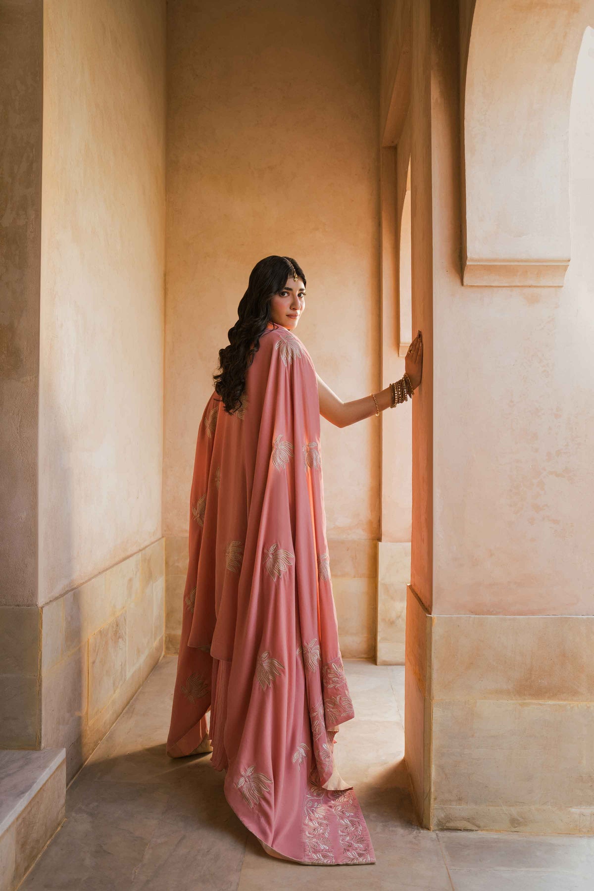 Nishat UK - Pink Embroidered Velvet 1 Piece ready to wear shawl