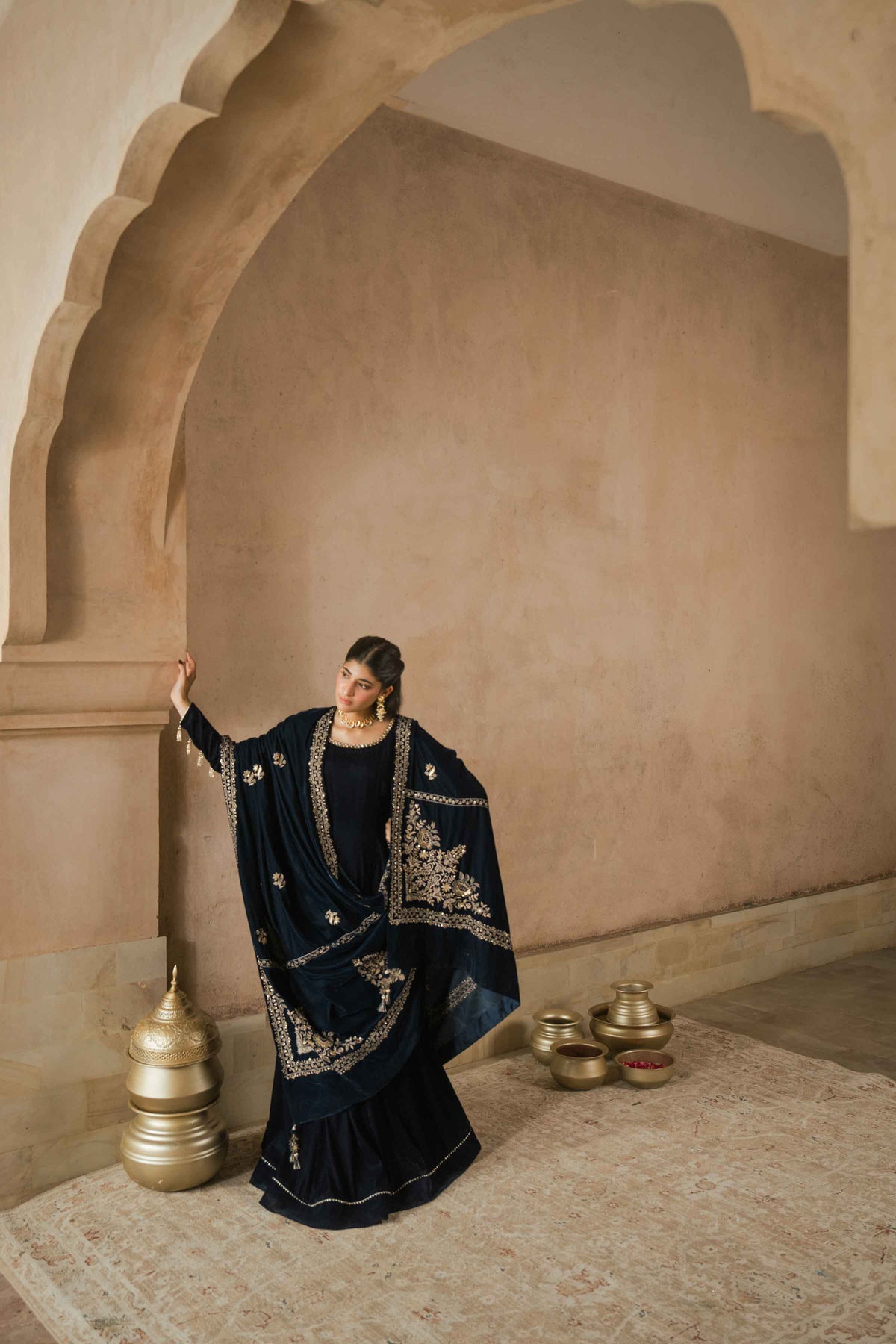 Nishat UK - Blue Embroidered Velvet 1 Piece ready to wear luxury shawl
