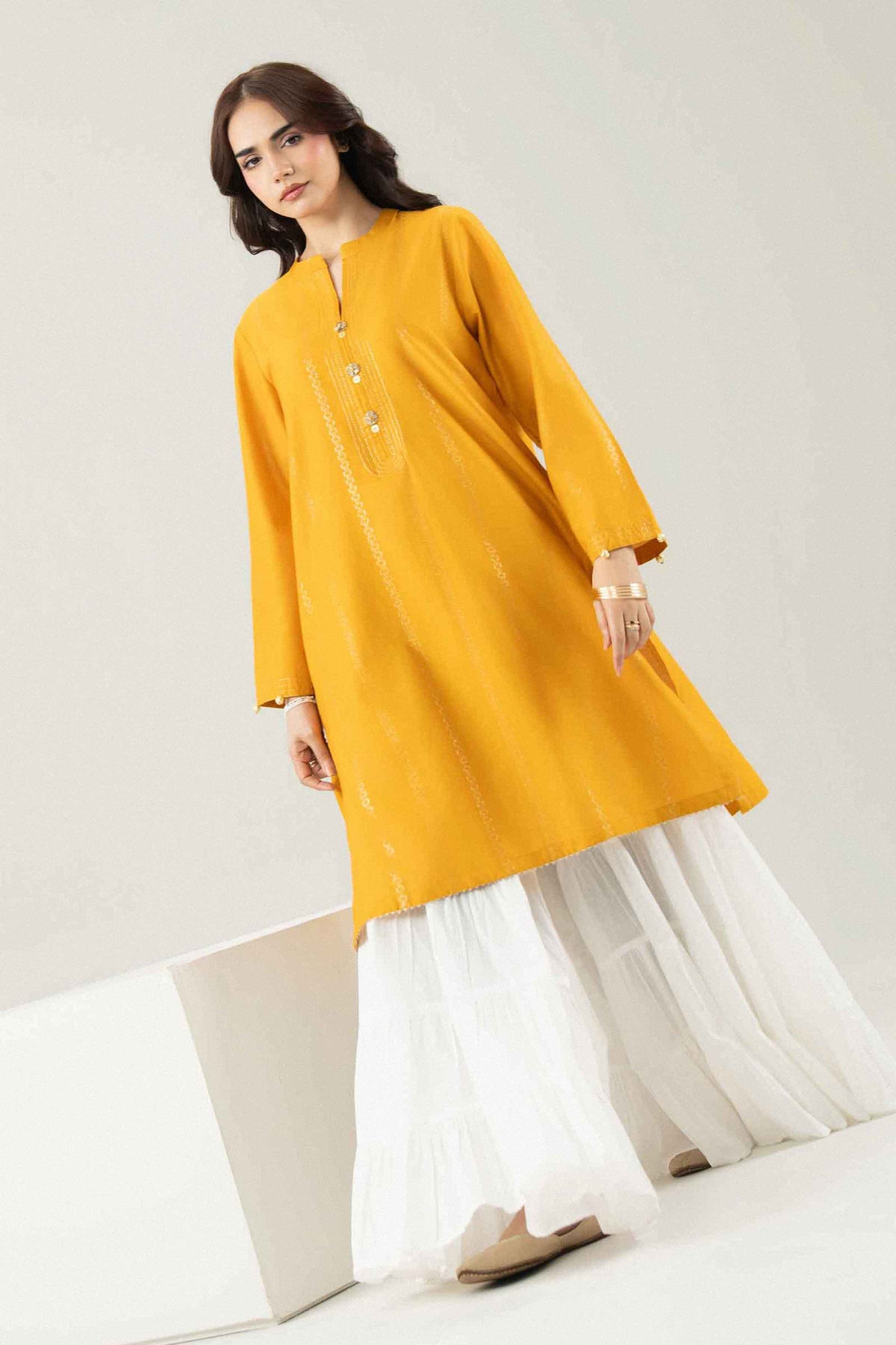 Nishat UK - Yellow Solids Jacquard 1 Piece ready to wear Shirt
