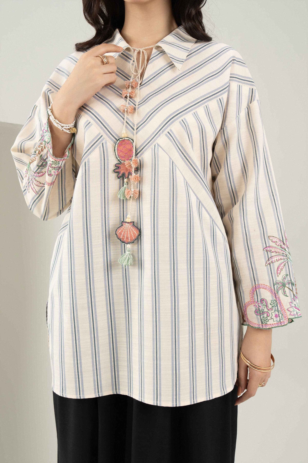 Nishat UK - Off White Embroidered Yarn Dyed 1 Piece ready to wear Tunic