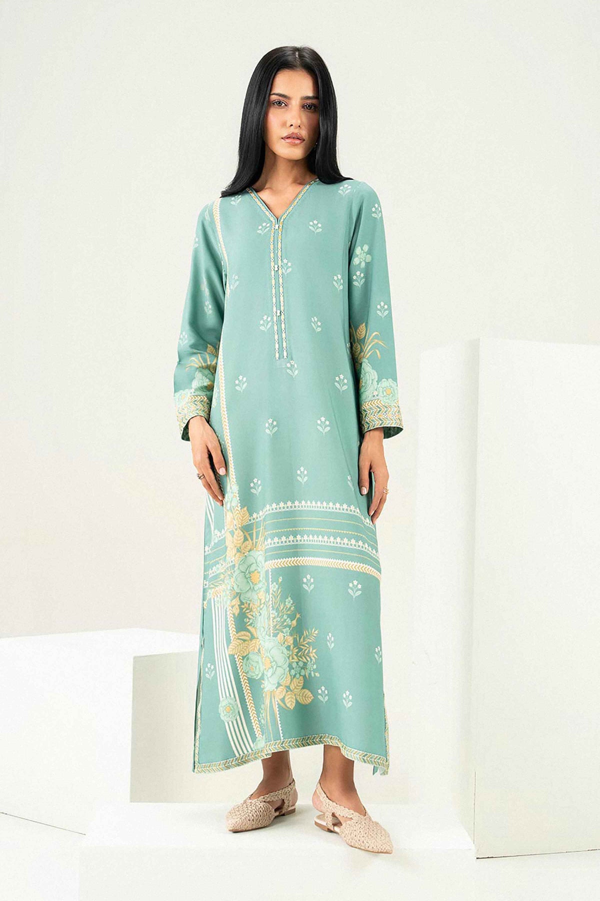 Nishat UK - Green Embroidered Linen 1 Piece ready to wear Shirt