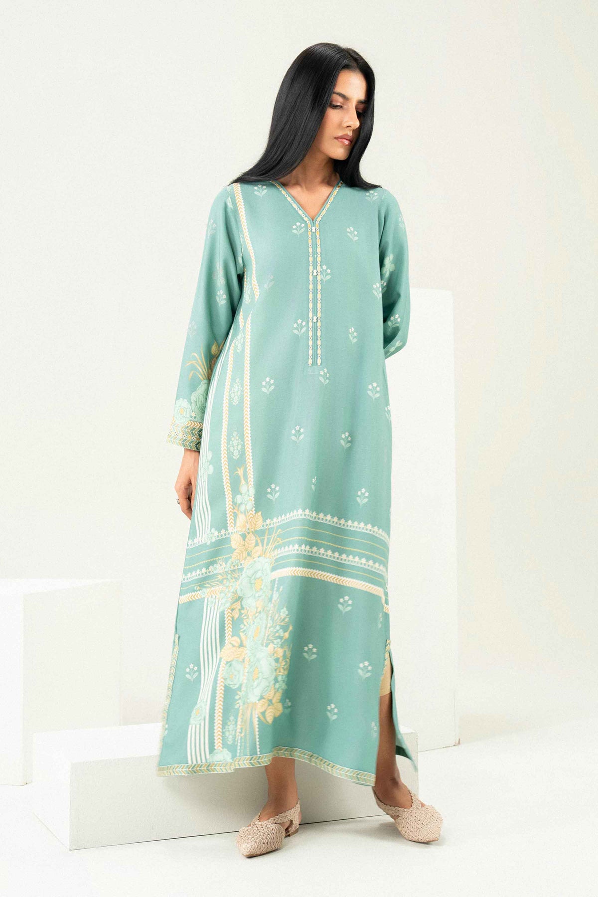Nishat UK - Green Embroidered Linen 1 Piece ready to wear Shirt