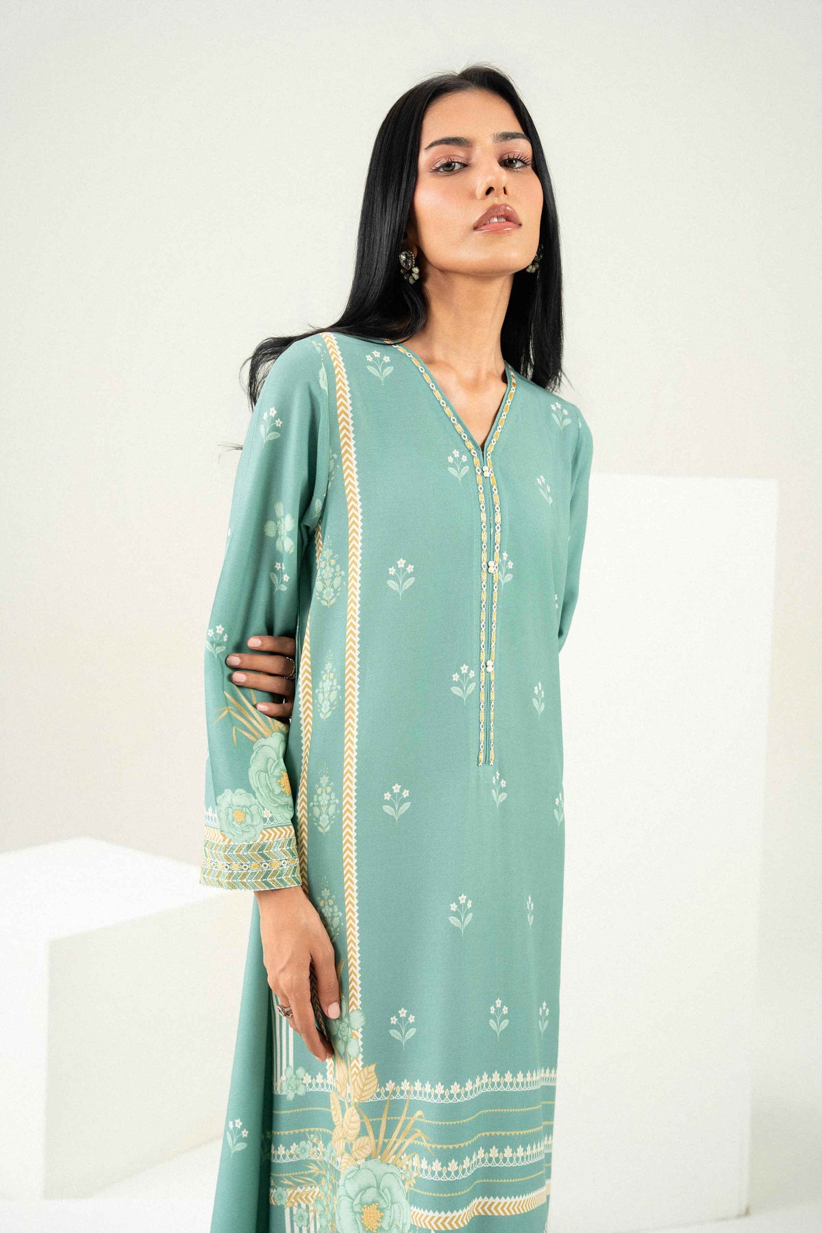 Nishat UK - Green Embroidered Linen 1 Piece ready to wear Shirt