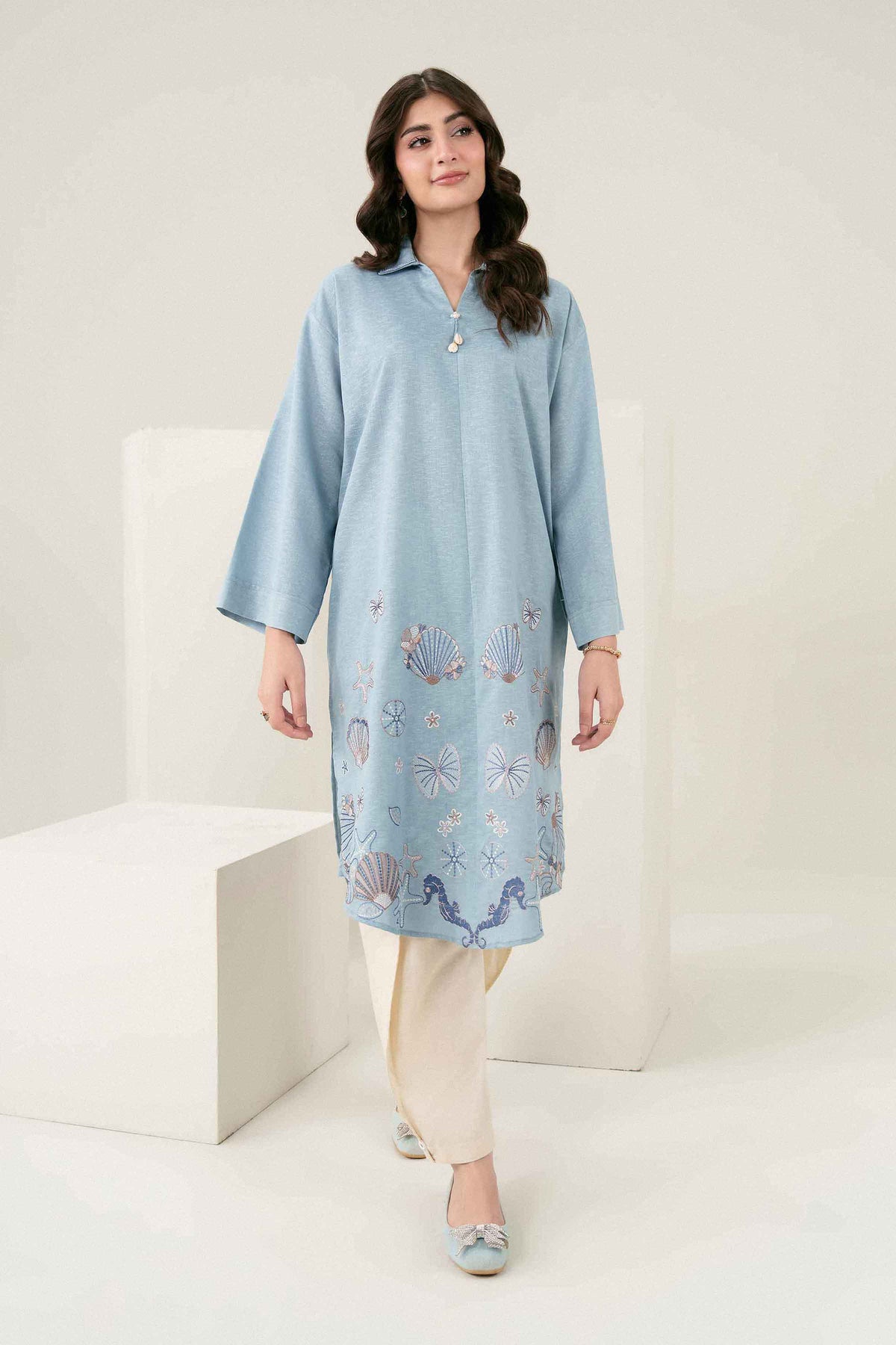 Nishat UK - Blue Embroidered Karandi 1 Piece ready to wear