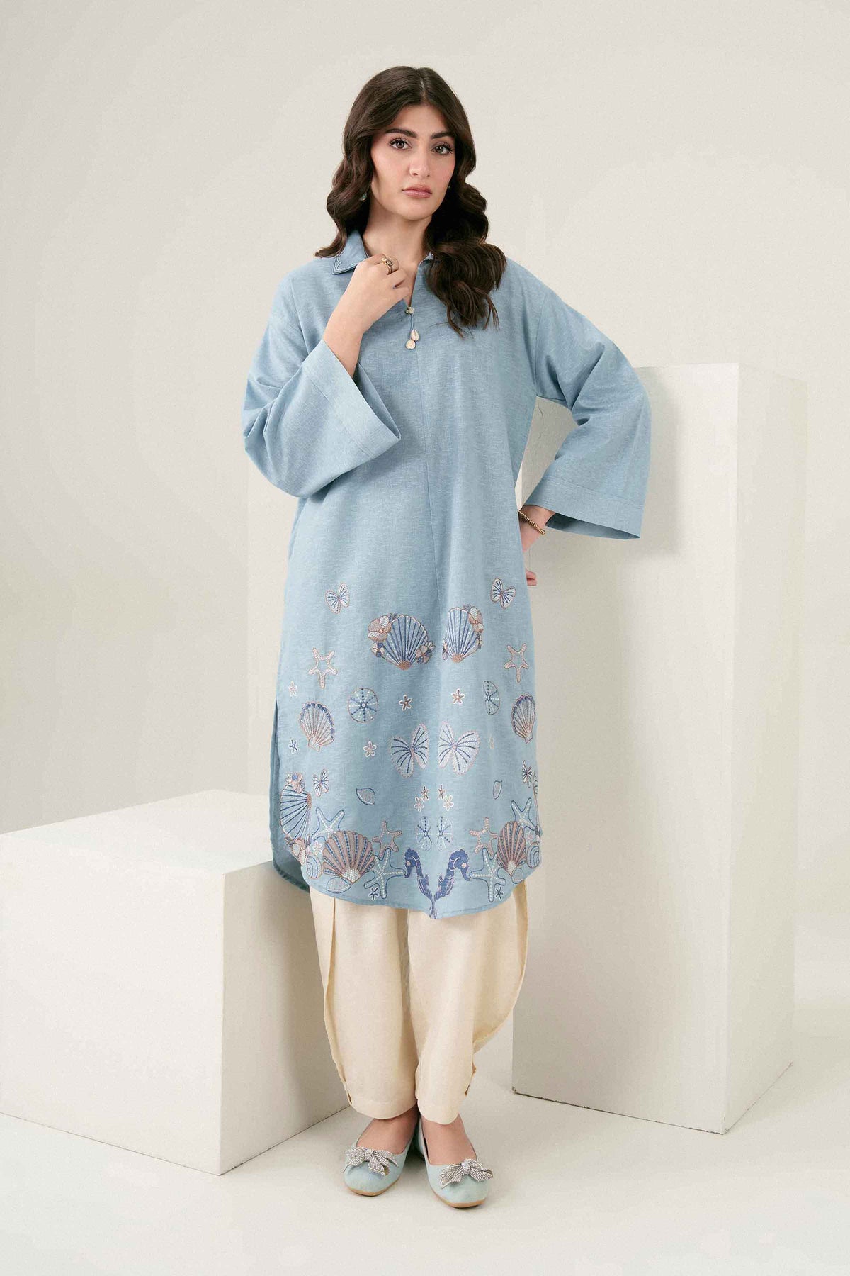 Nishat UK - Blue Embroidered Karandi 1 Piece ready to wear