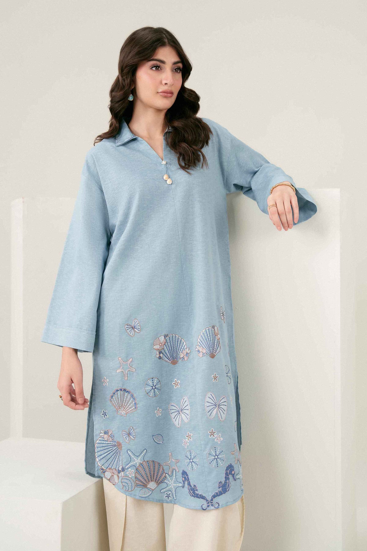 Nishat UK - Blue Embroidered Karandi 1 Piece ready to wear