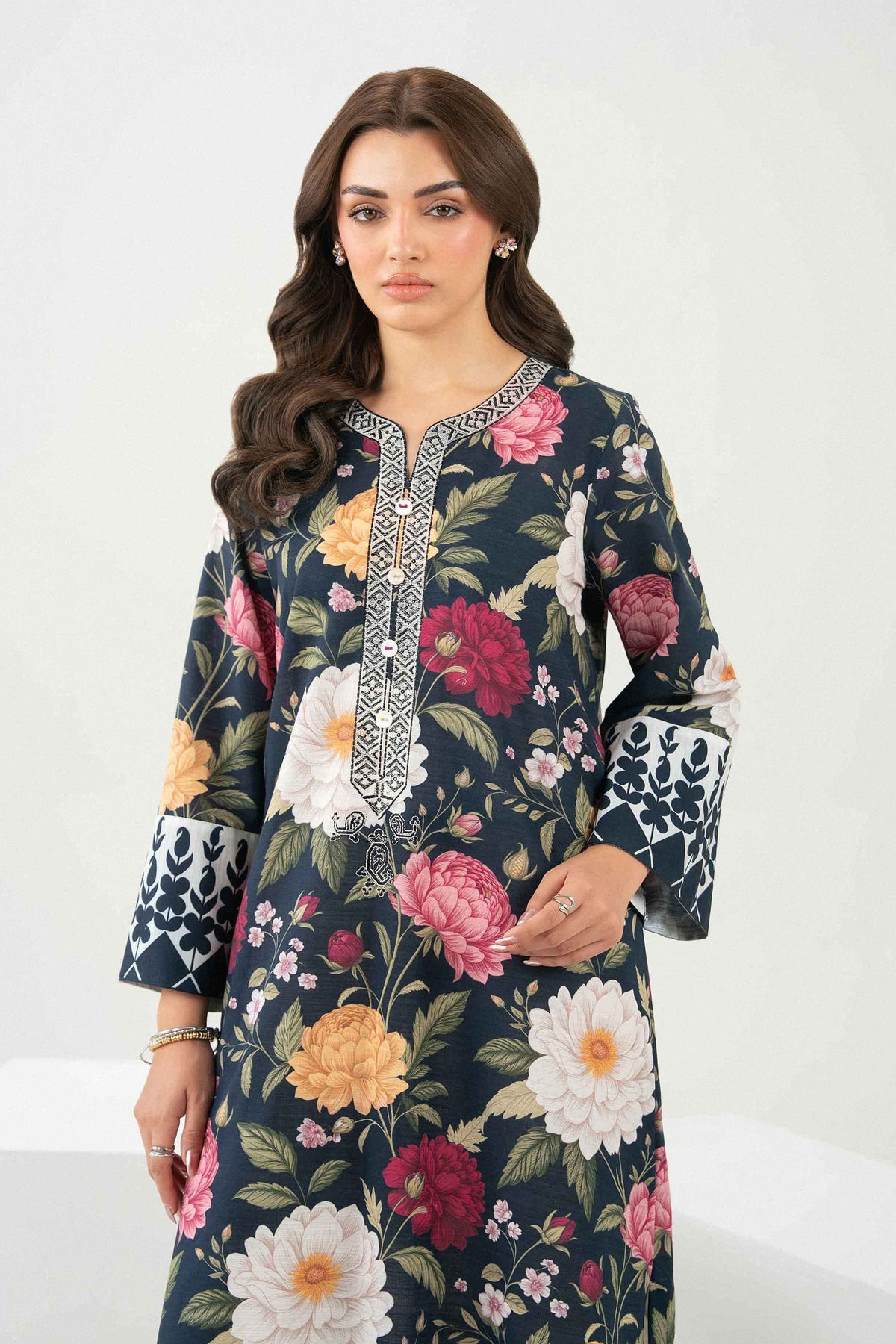 Nishat UK - Black Embroidered Khaddar 1 Piece ready to wear Shirt