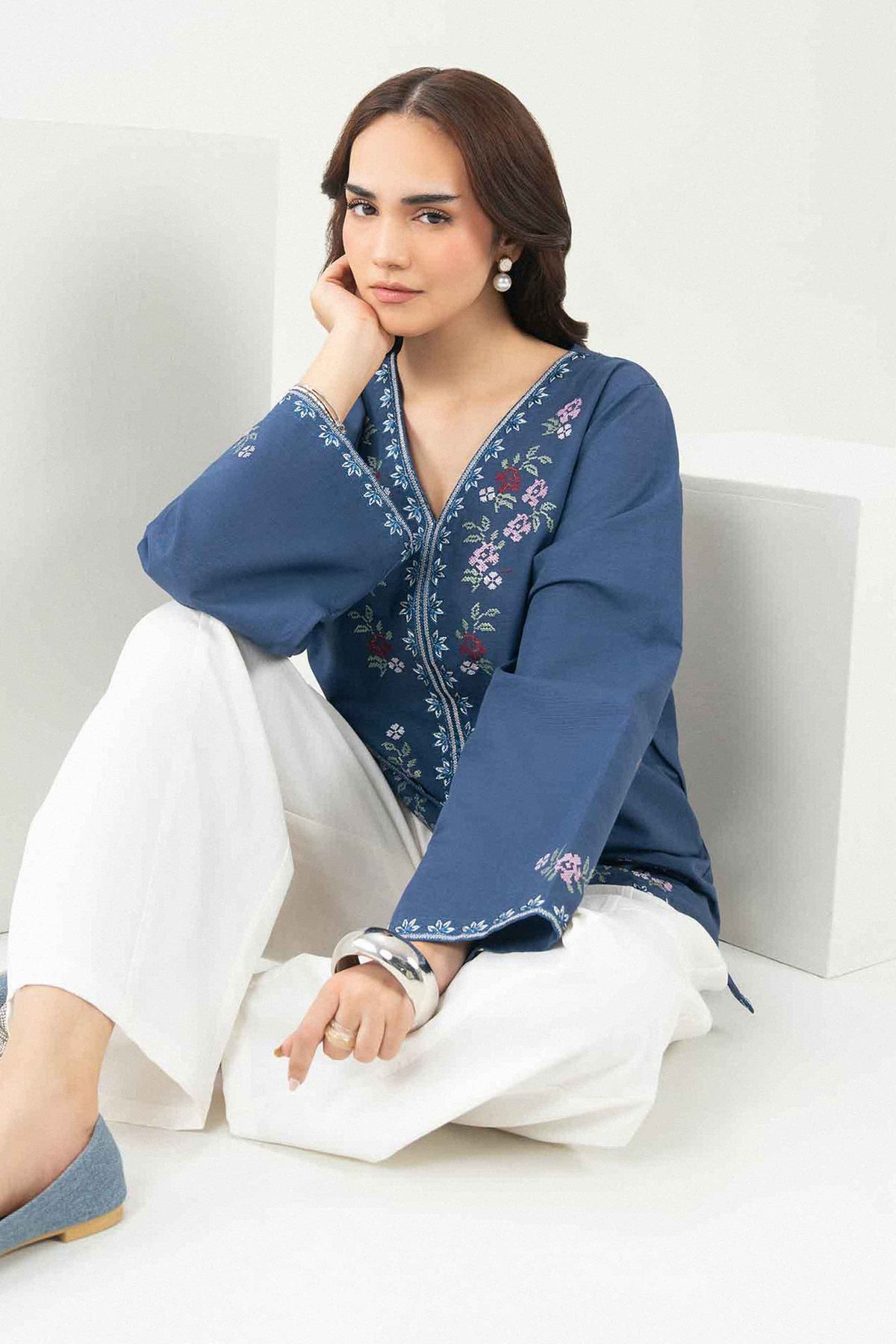 Nishat UK - Blue Embroidered Khaddar 1 Piece ready to wear Tunic