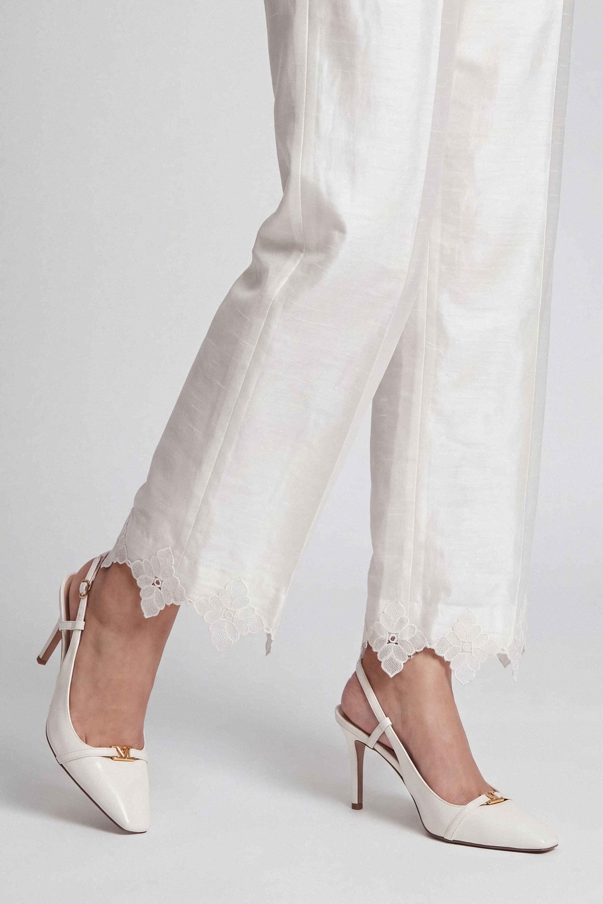 Nishat UK - White Embroidered Silk 1 Piece ready to wear trouser