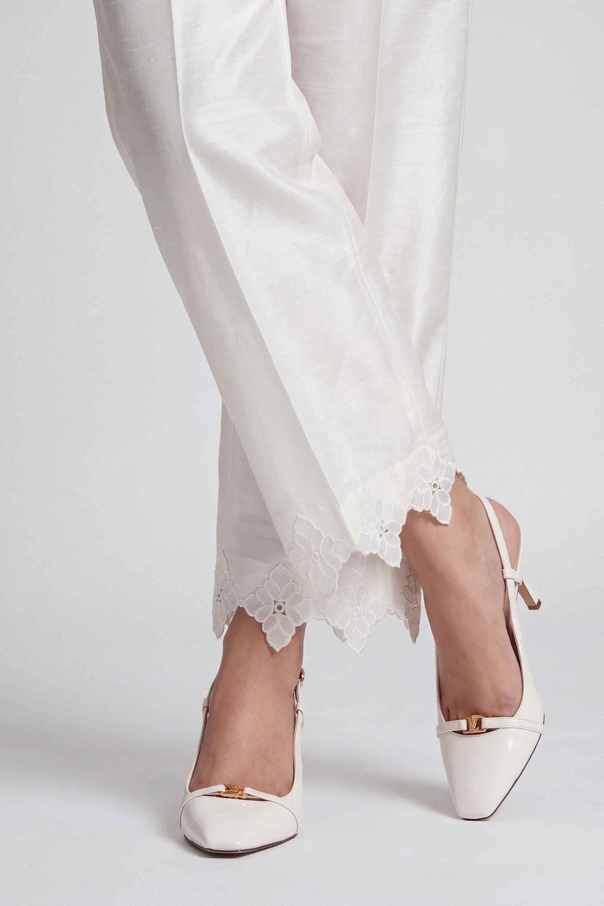 Nishat UK - White Embroidered Silk 1 Piece ready to wear trouser