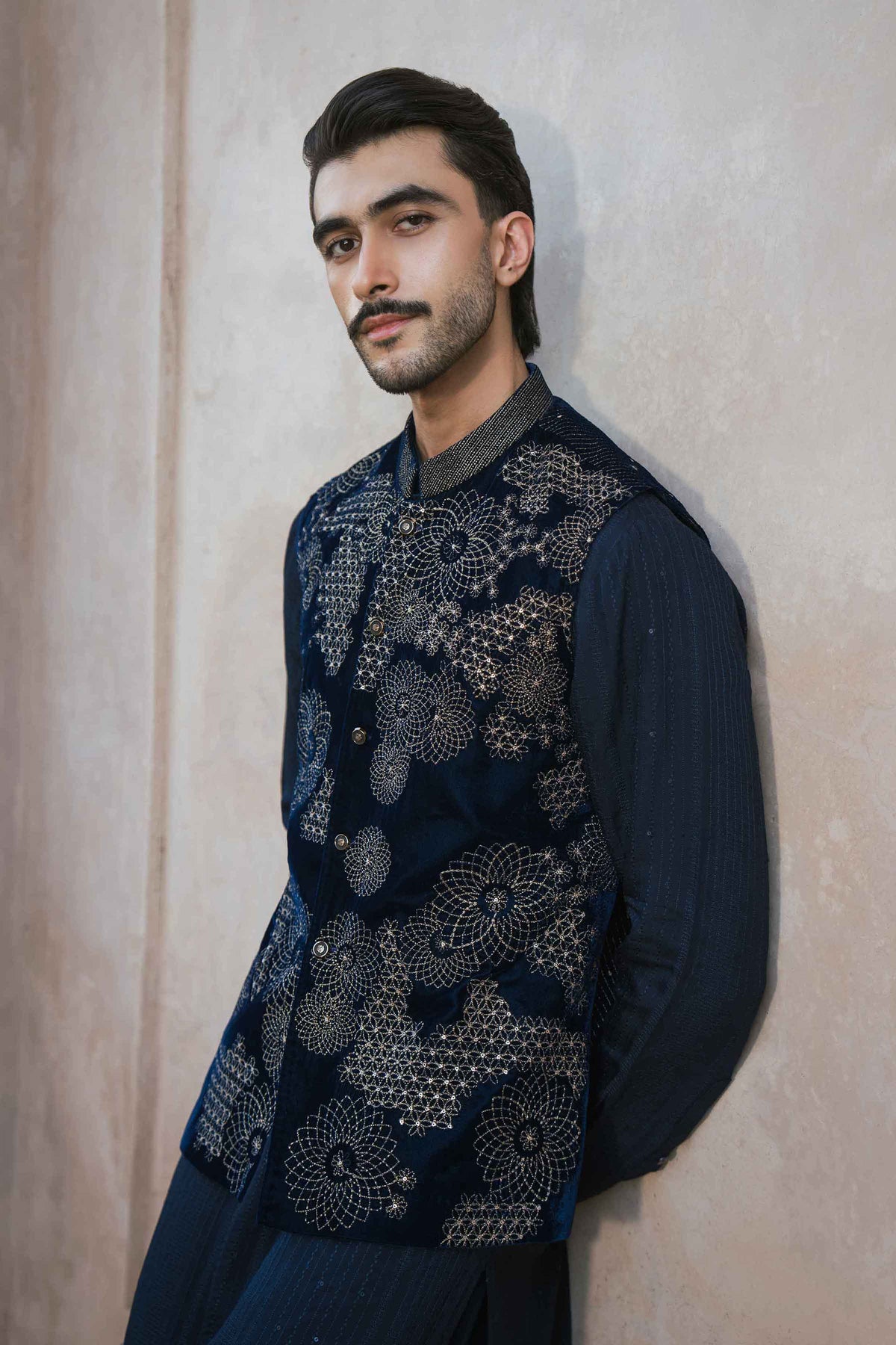 Nishat UK - Blue Embroidered Velvet 1 Piece ready to wear Waistcoat