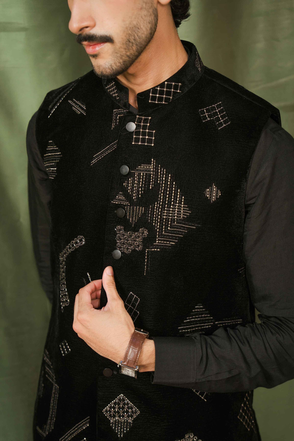 Nishat UK - Black Embroidered Velvet 1 Piece ready to wear Waistcoat