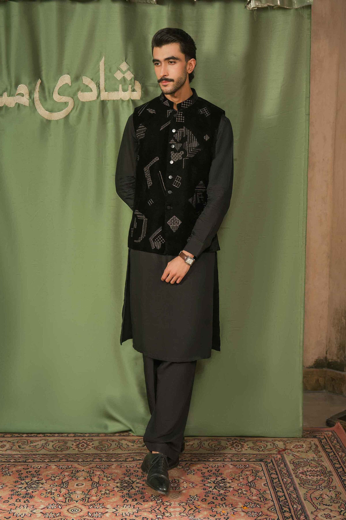Nishat UK - Black Embroidered Velvet 1 Piece ready to wear Waistcoat