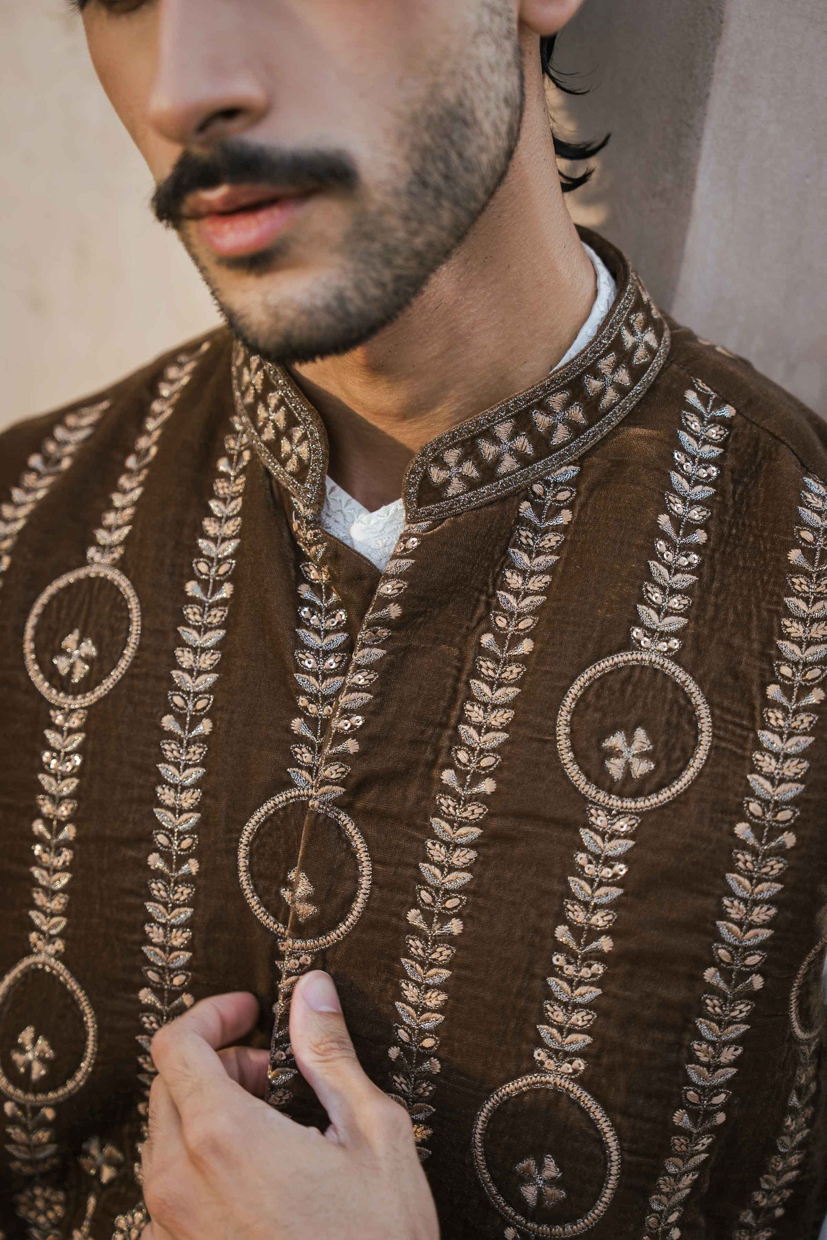 Nishat UK - Brown Embroidered Velvet 1 Piece ready to wear Waistcoat