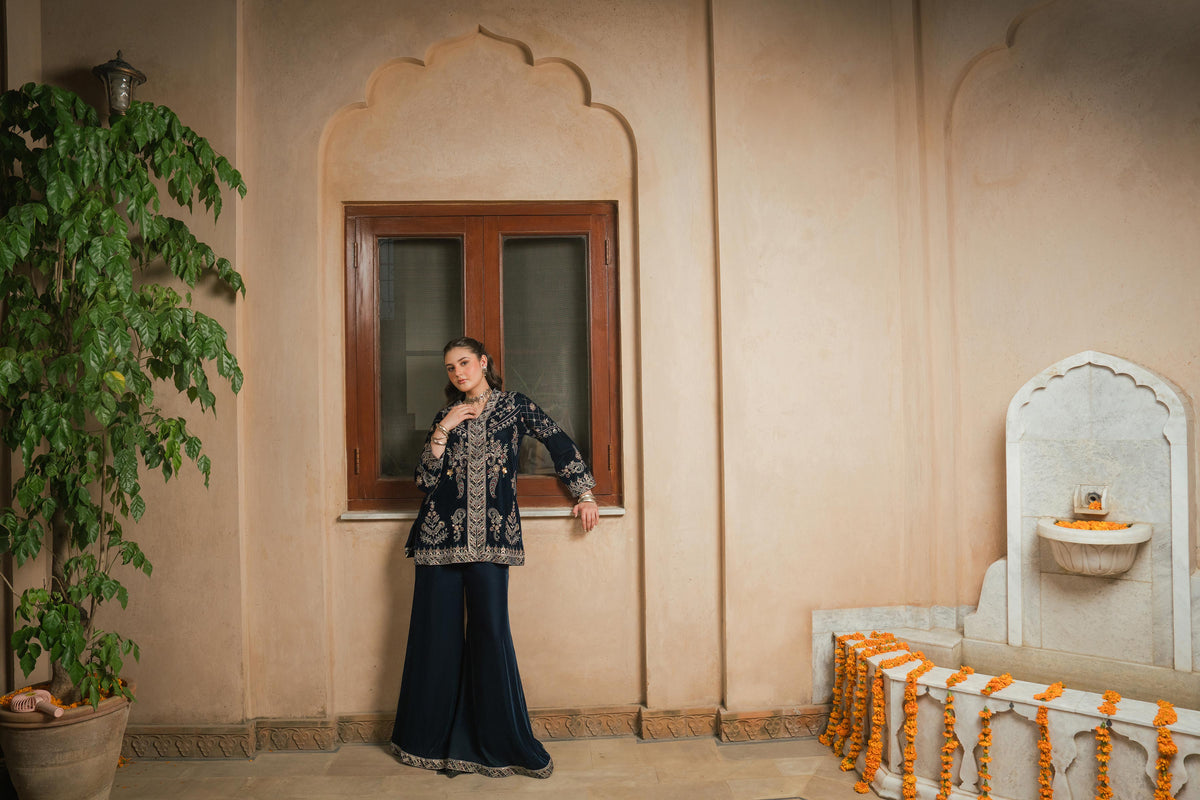 Nishat UK - Blue Embroidered Velvet 2 Pieces ready to wear Dress