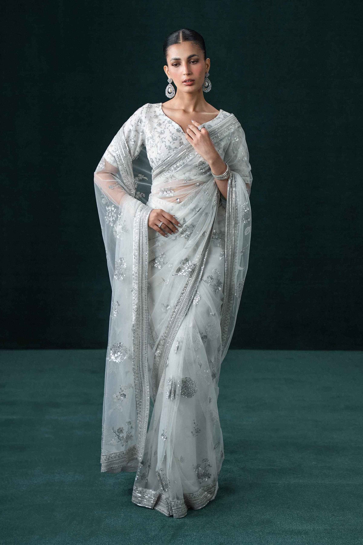 Nishat UK - White Embroidered Net 2 Pieces ready to wear Dress
