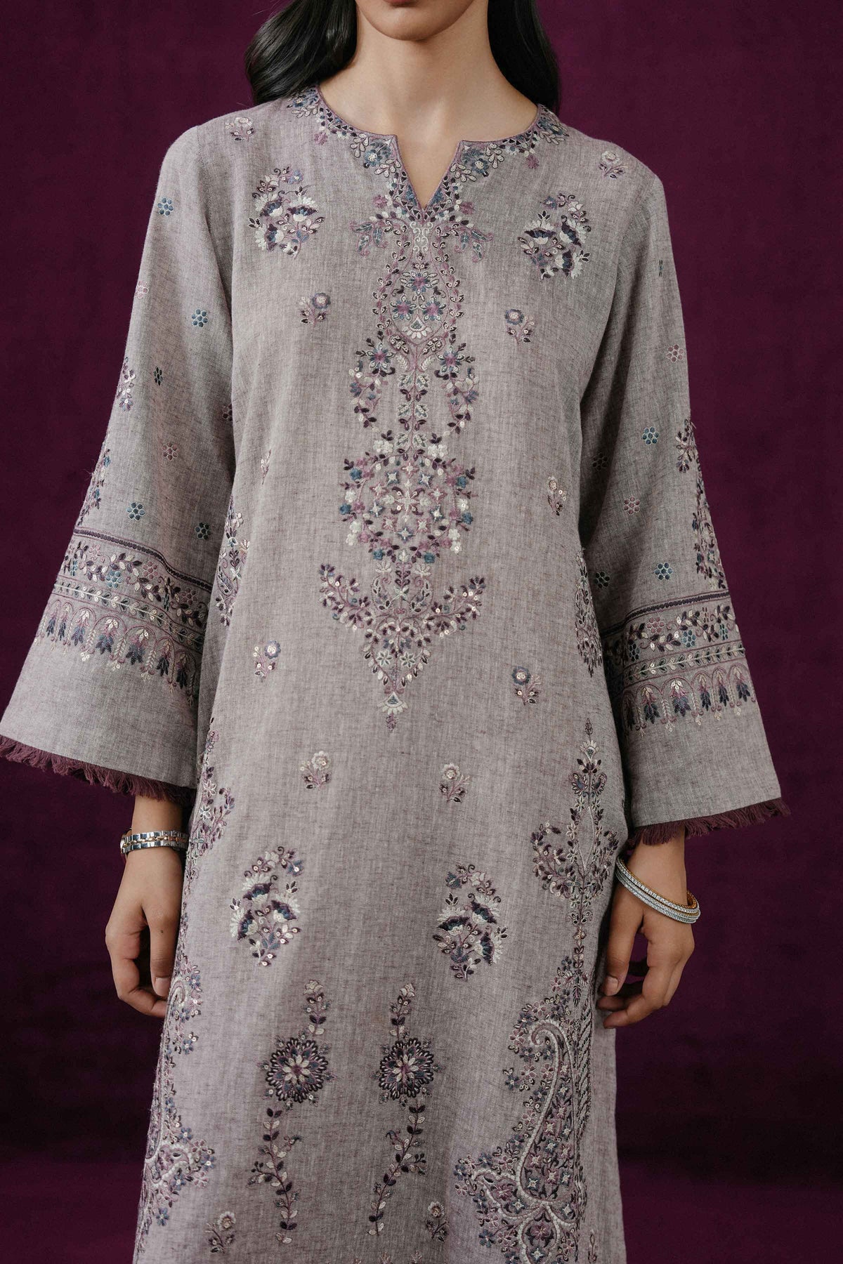 Nishat UK - Purple Embroidered Linen 2 Pieces ready to wear Dress