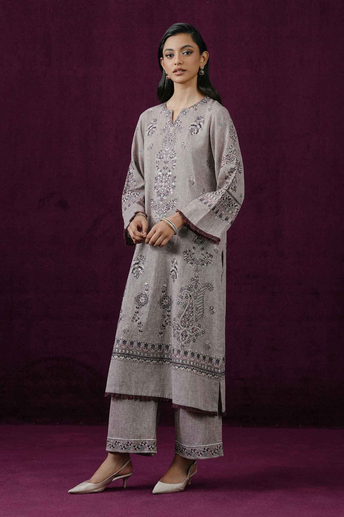 Nishat UK - Purple Embroidered Linen 2 Pieces ready to wear Dress