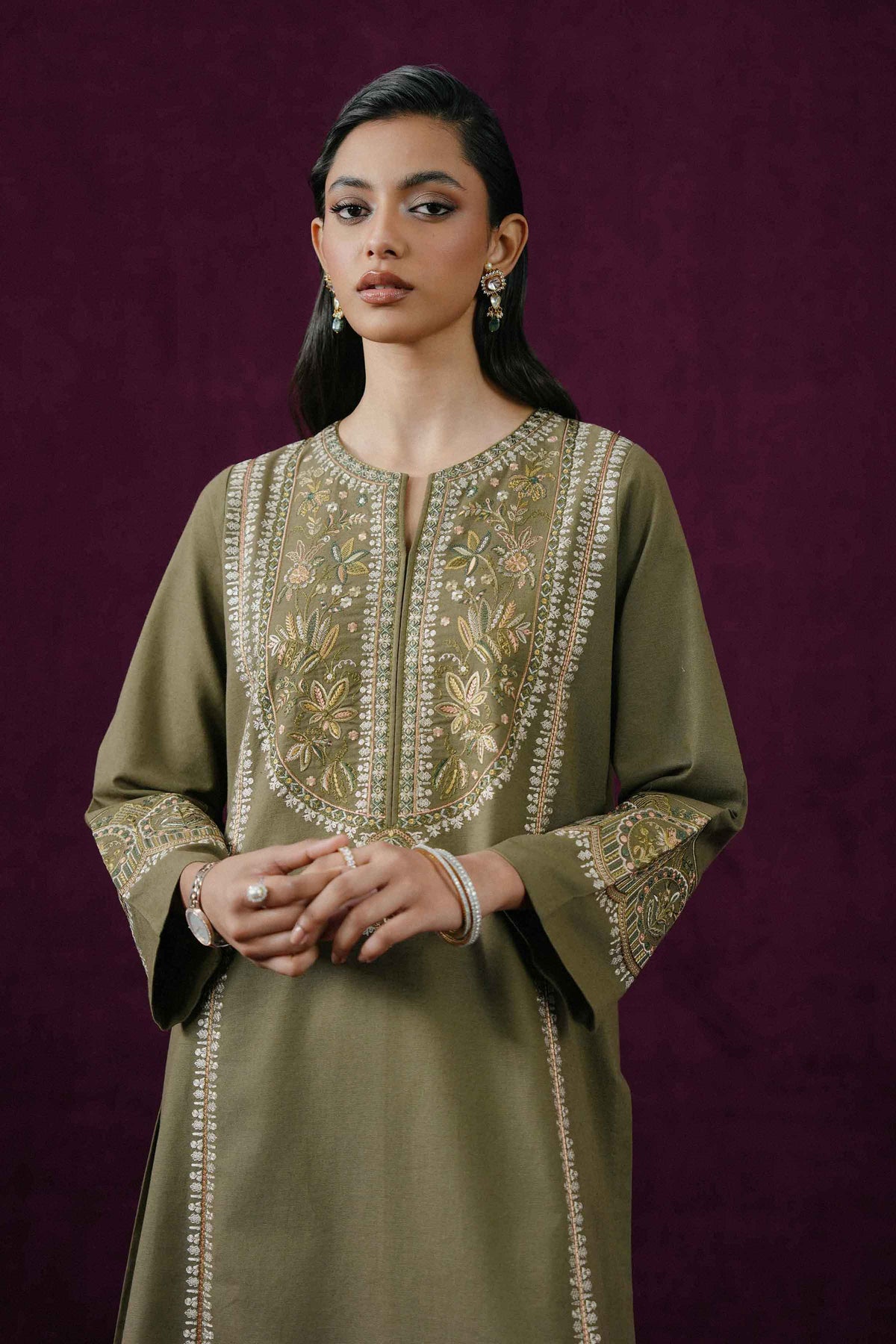 Nishat UK - Brown Embroidered Linen 2 Pieces ready to wear Dress