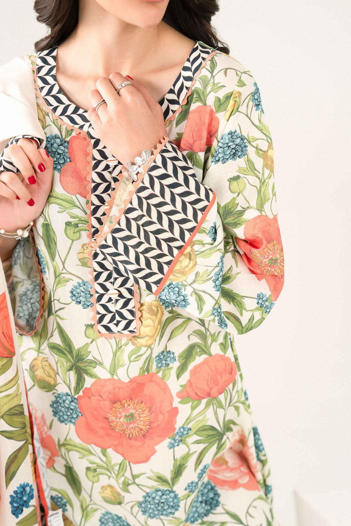 Nishat UK - Off White Printed Silk 2 Pieces ready to wear Dress