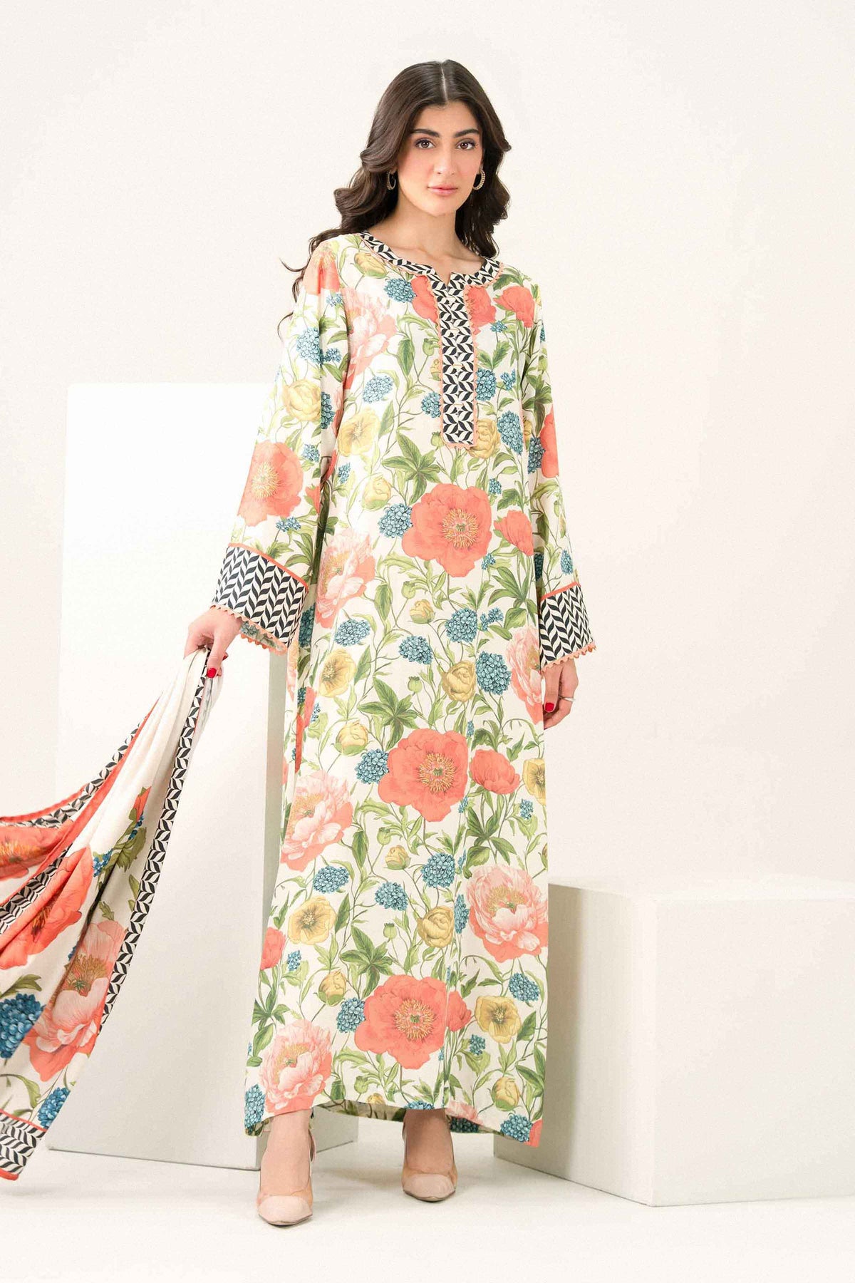 Nishat UK - Off White Printed Silk 2 Pieces ready to wear Dress