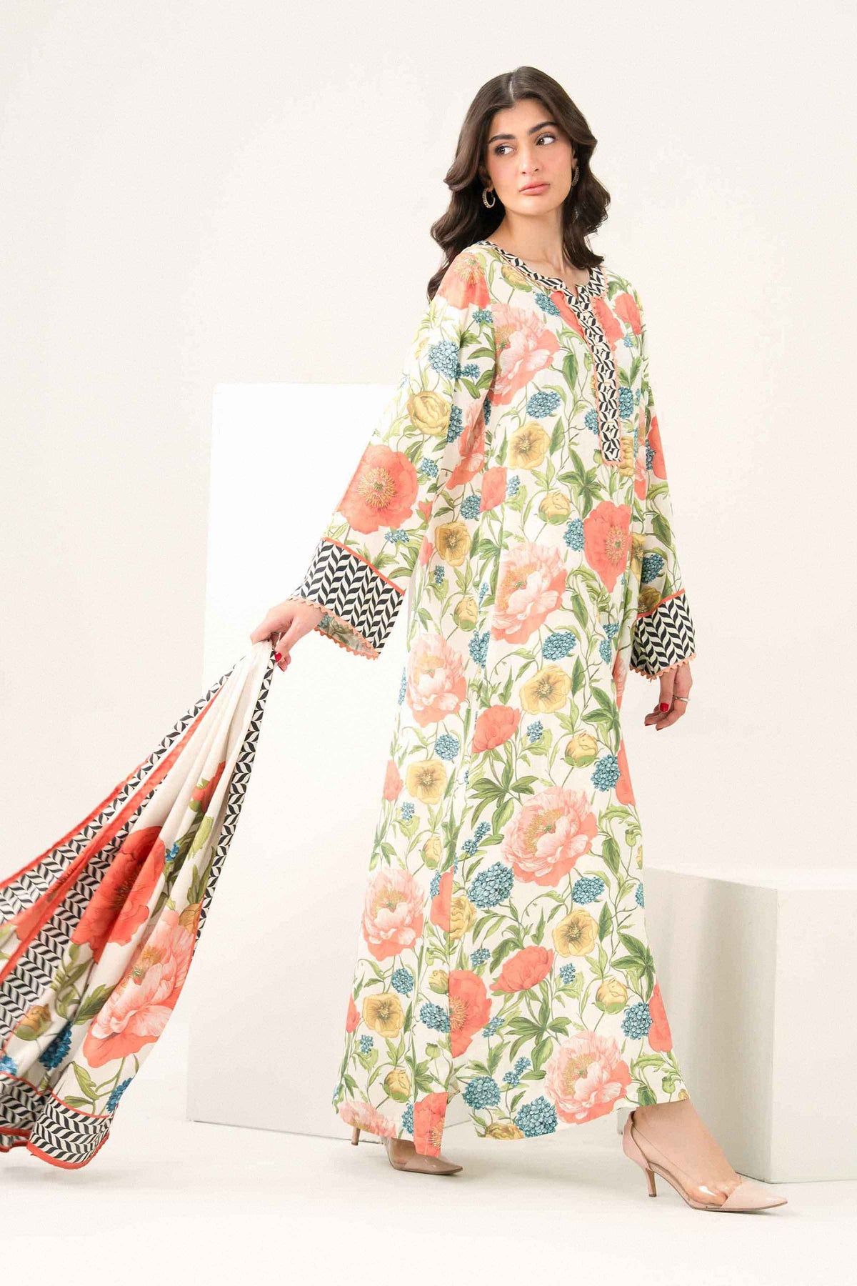 Nishat UK - Off White Printed Silk 2 Pieces ready to wear Dress