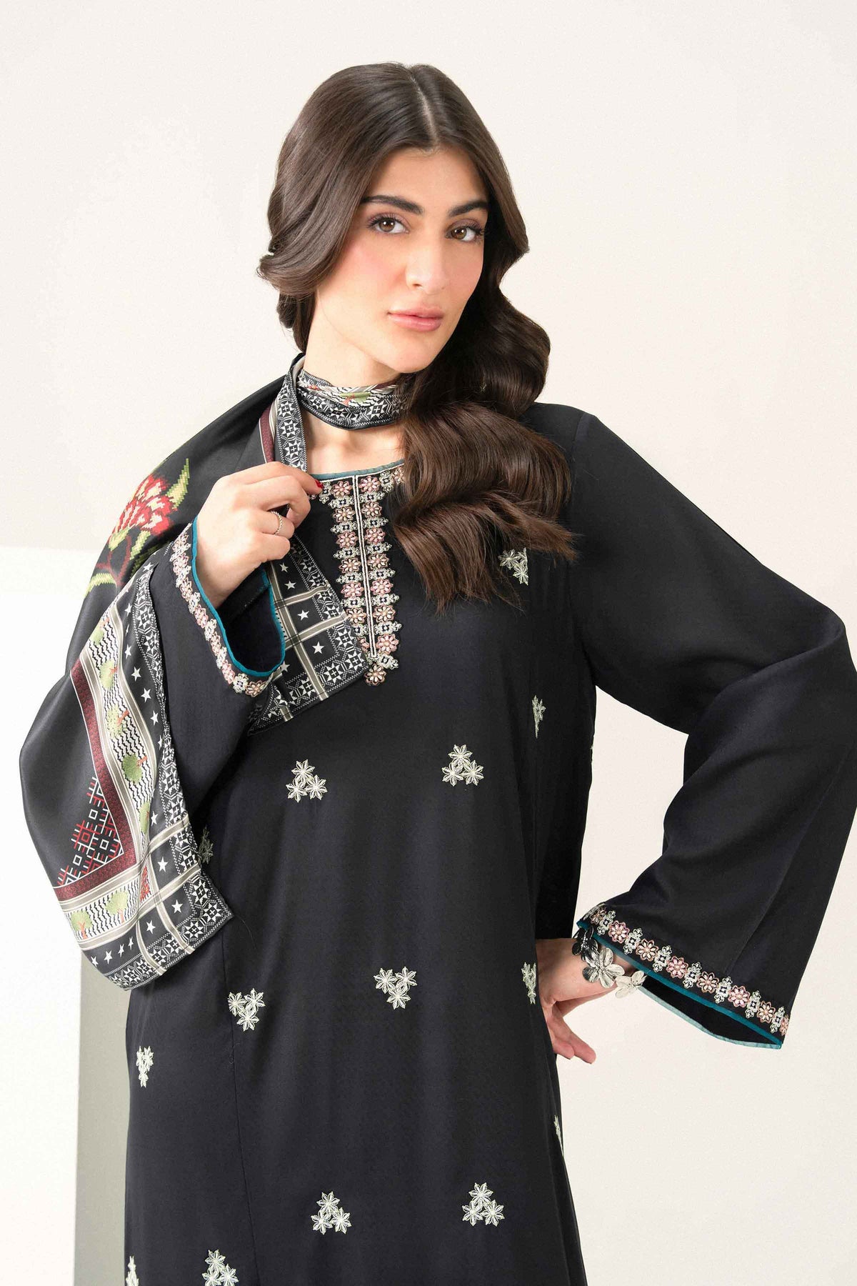 Nishat UK - Black Embroidered Silk 2 Pieces ready to wear long dress