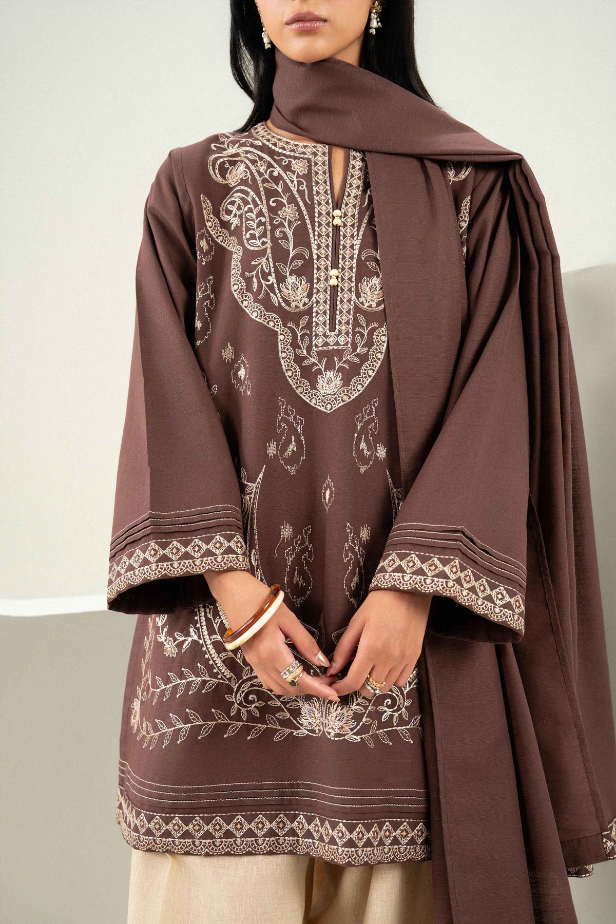 Nishat UK - Brown Embroidered Karandi 2 Pieces ready to wear