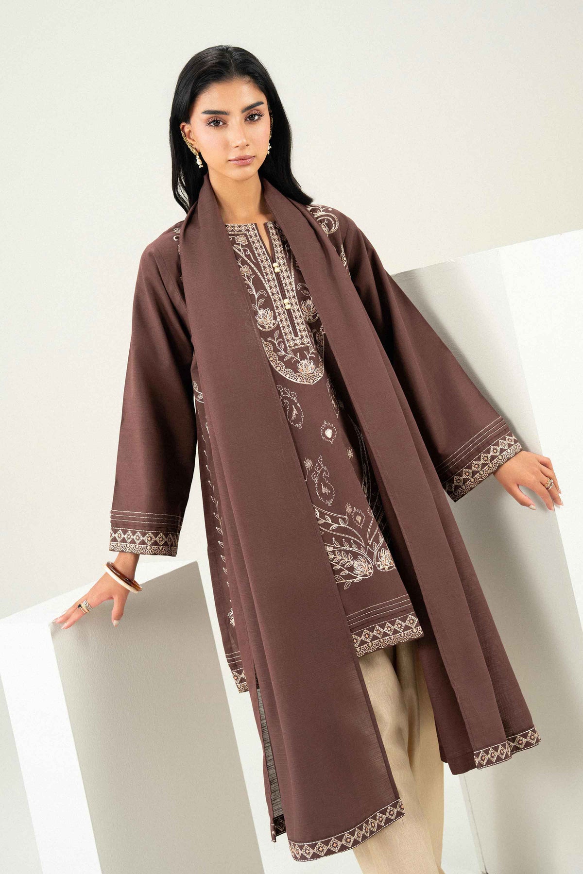 Nishat UK - Brown Embroidered Karandi 2 Pieces ready to wear