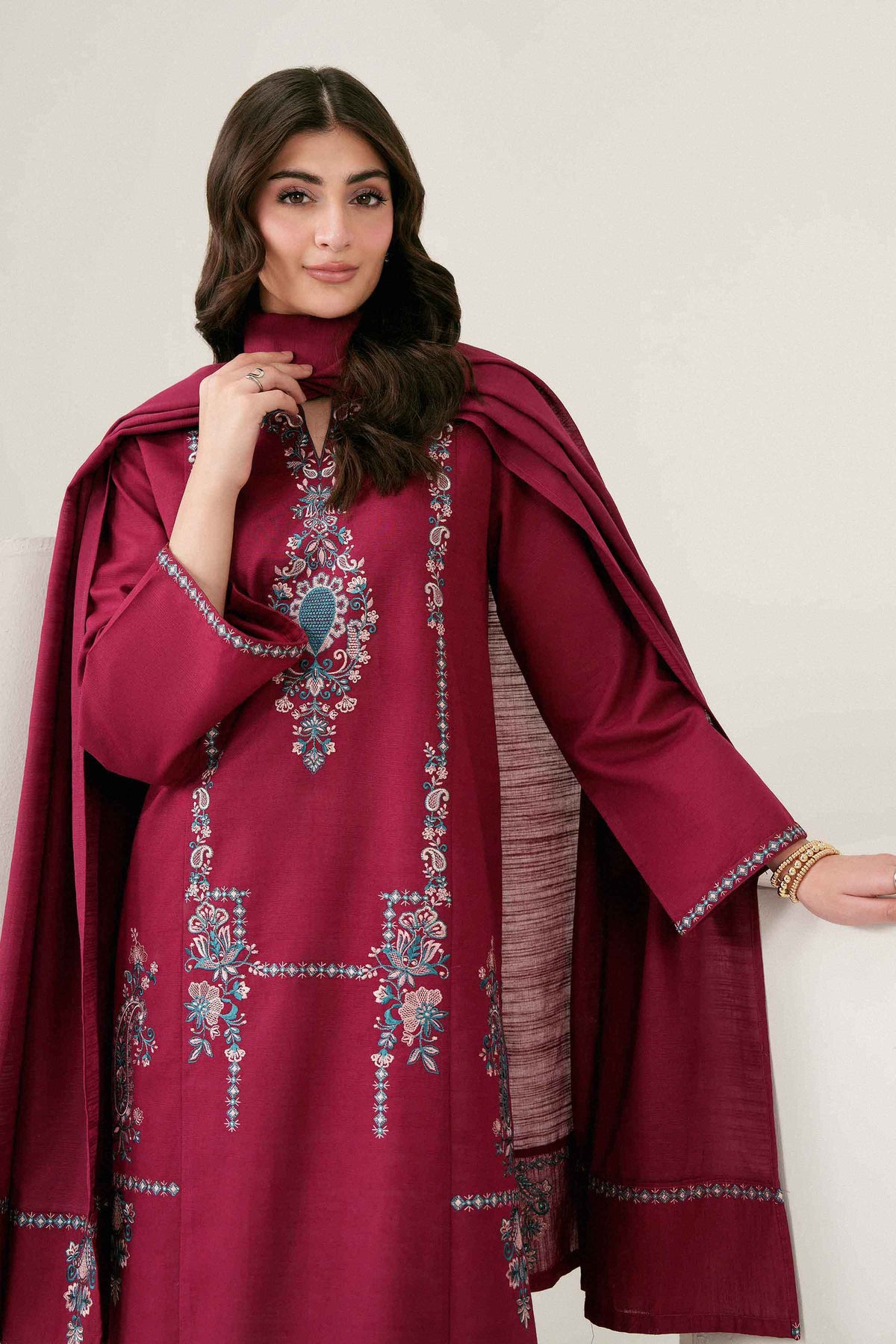 Nishat UK - Red Embroidered Karandi 2 Pieces ready to wear Dress